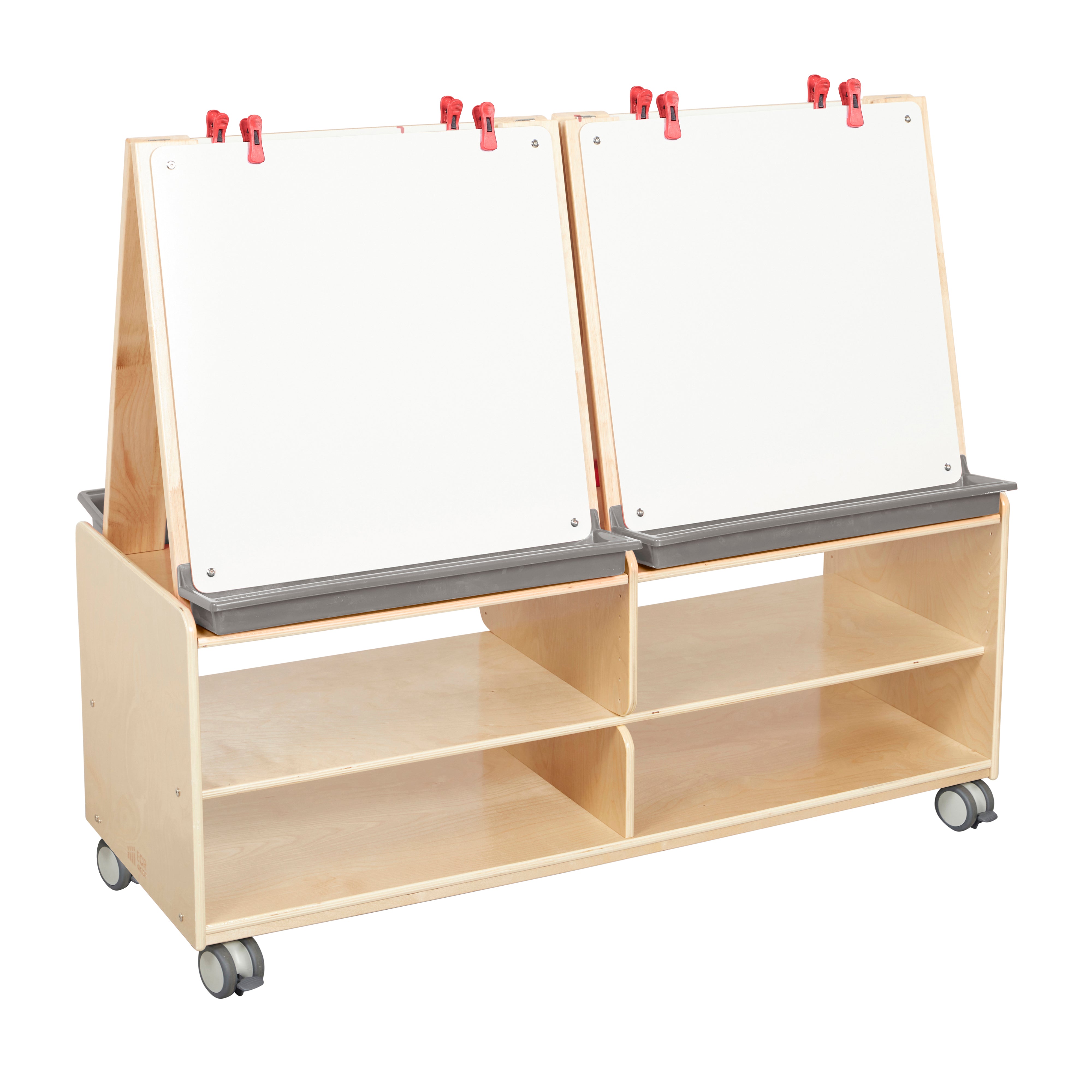 Double-Sided Mobile Art Easel with Storage and Clips