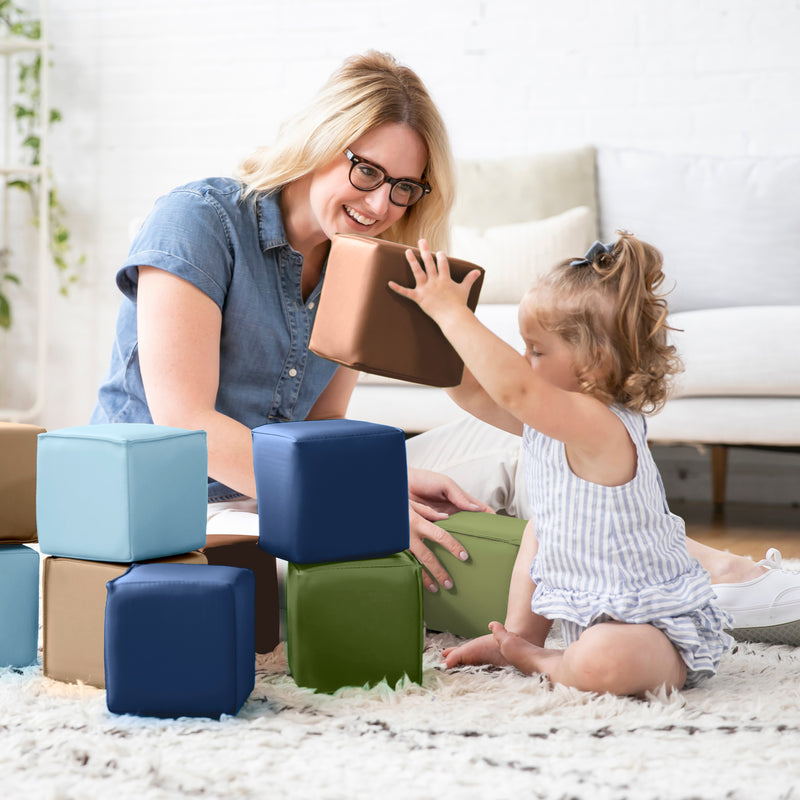 Patchwork Toddler Building Blocks, Foam Cubes, 12-Piece