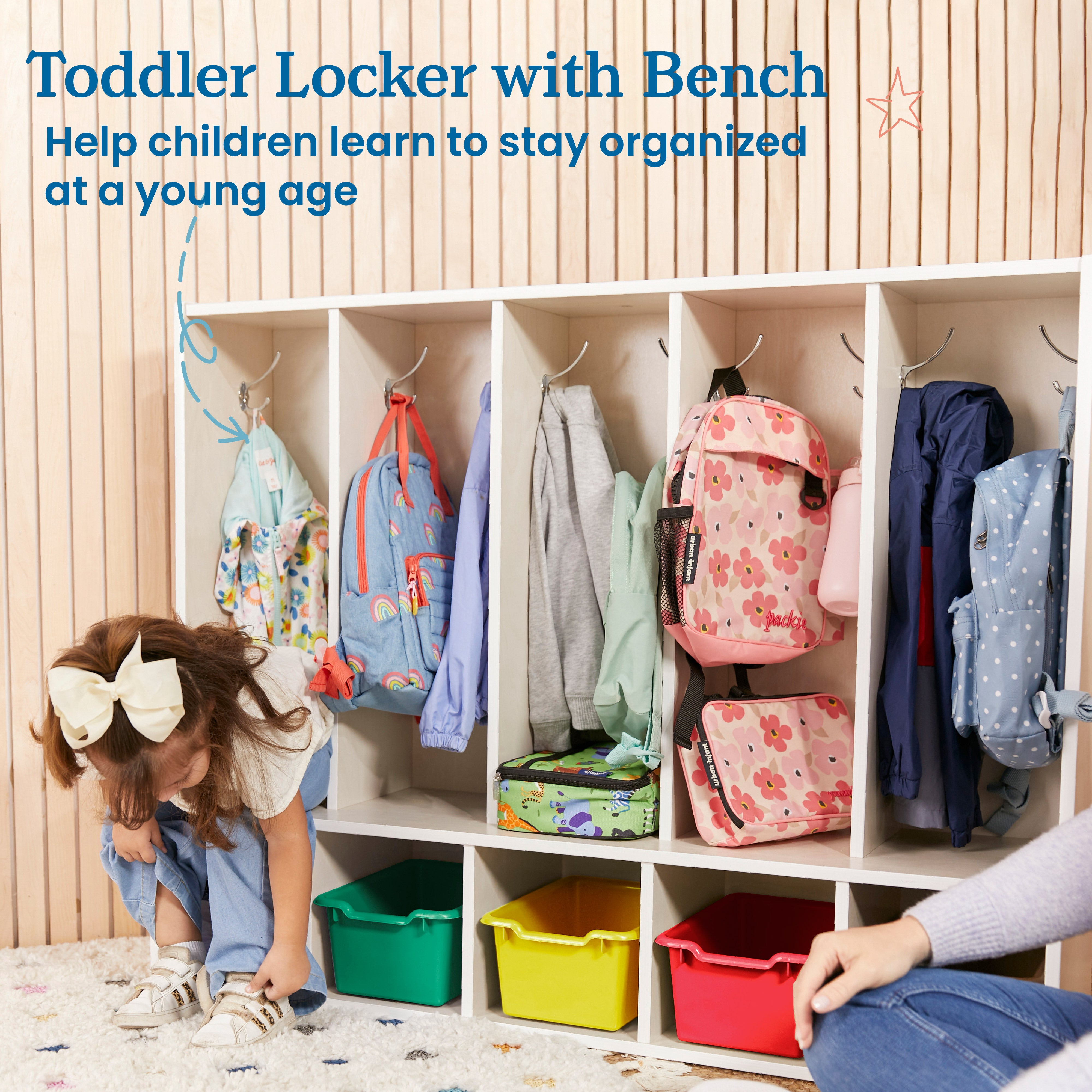 Streamline 5-Section Toddler Coat Locker with Bench and Bins