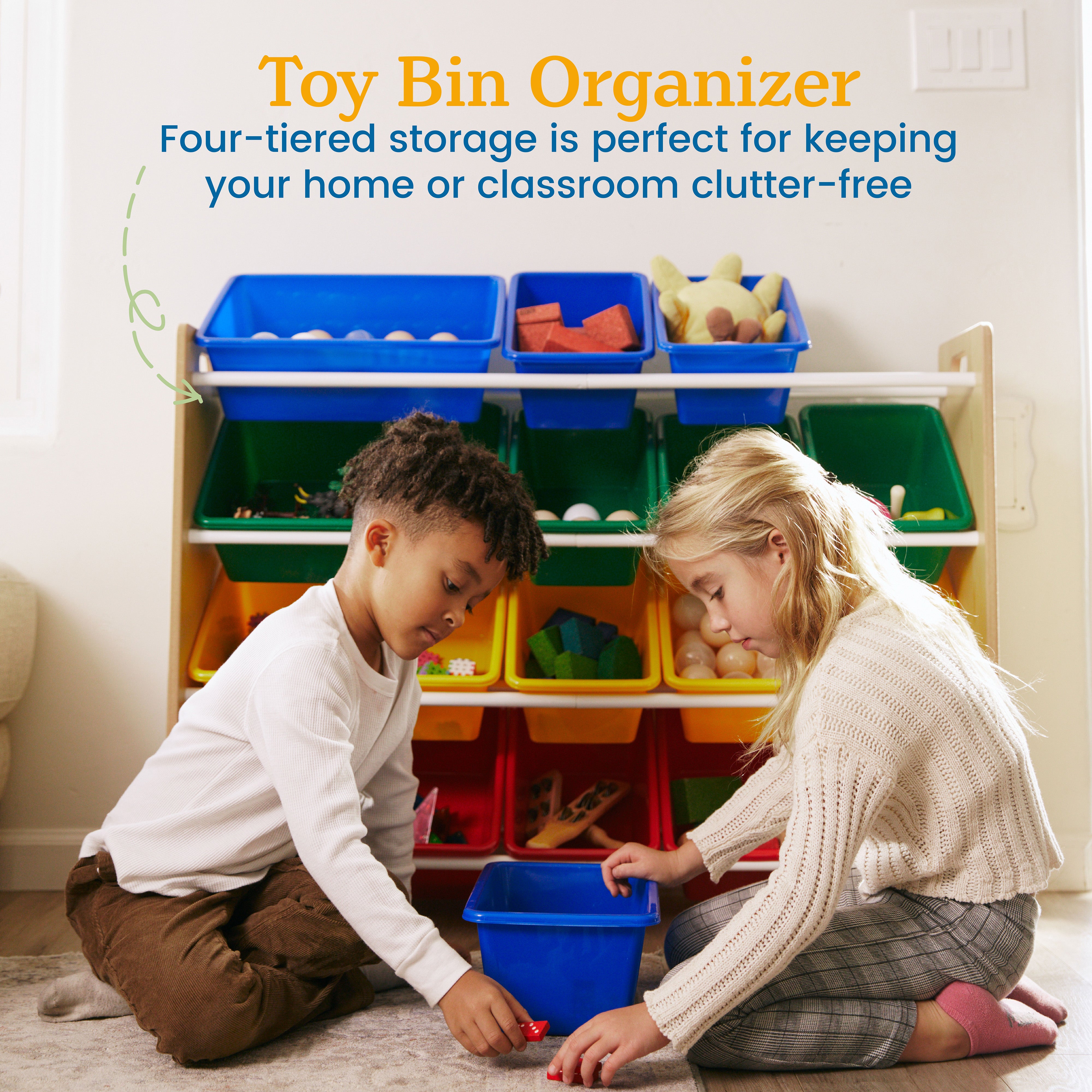 4-Tier Organizer with 16 Removable Plastic Bins, 4x4