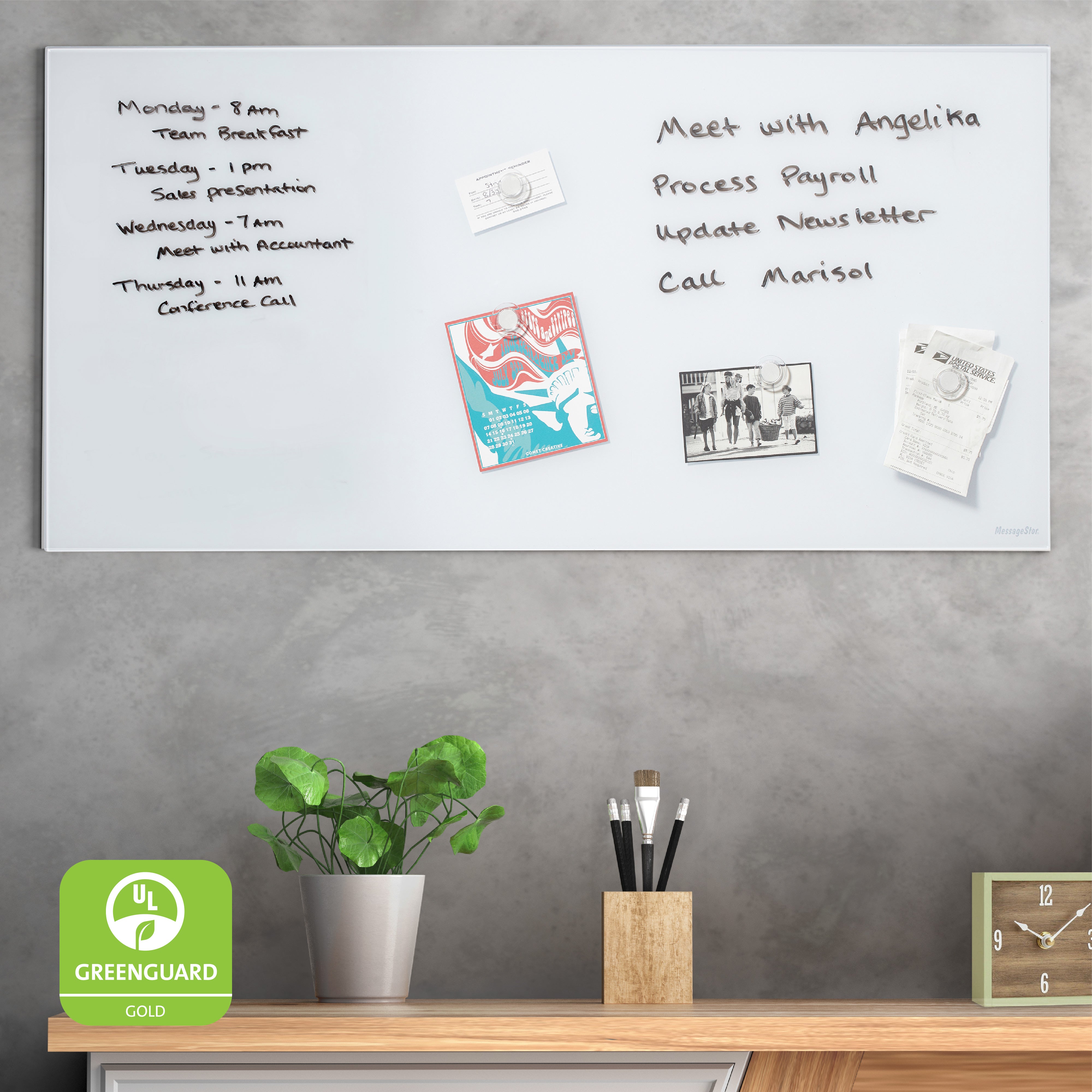 MessageStor Magnetic Dry-Erase Glass Board with Magnets, 18in x 36in