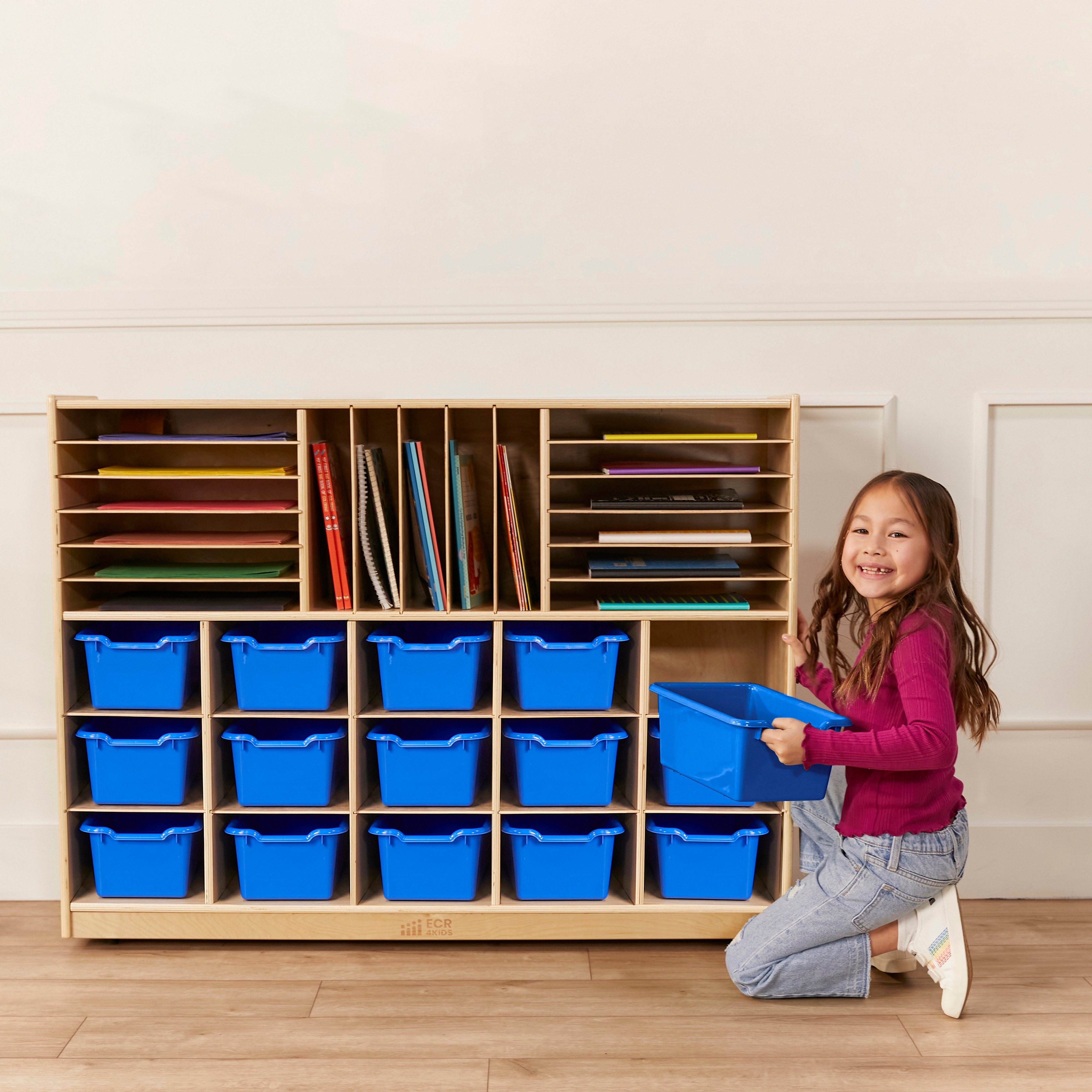 Multi-Section Mobile Cabinet with Scoop Front Storage Bins