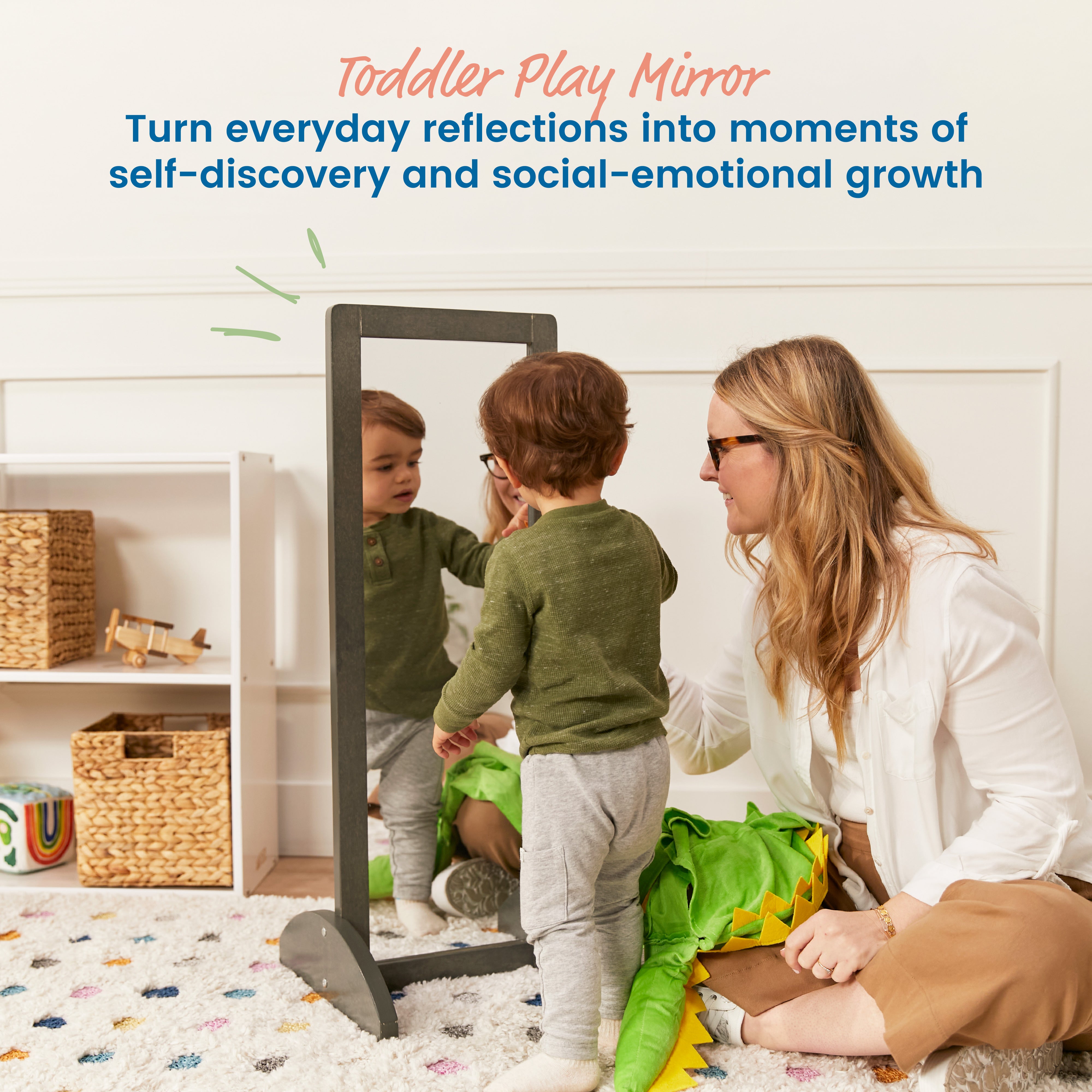 Toddler Single-Sided Bi-Directional Mirror, Wooden