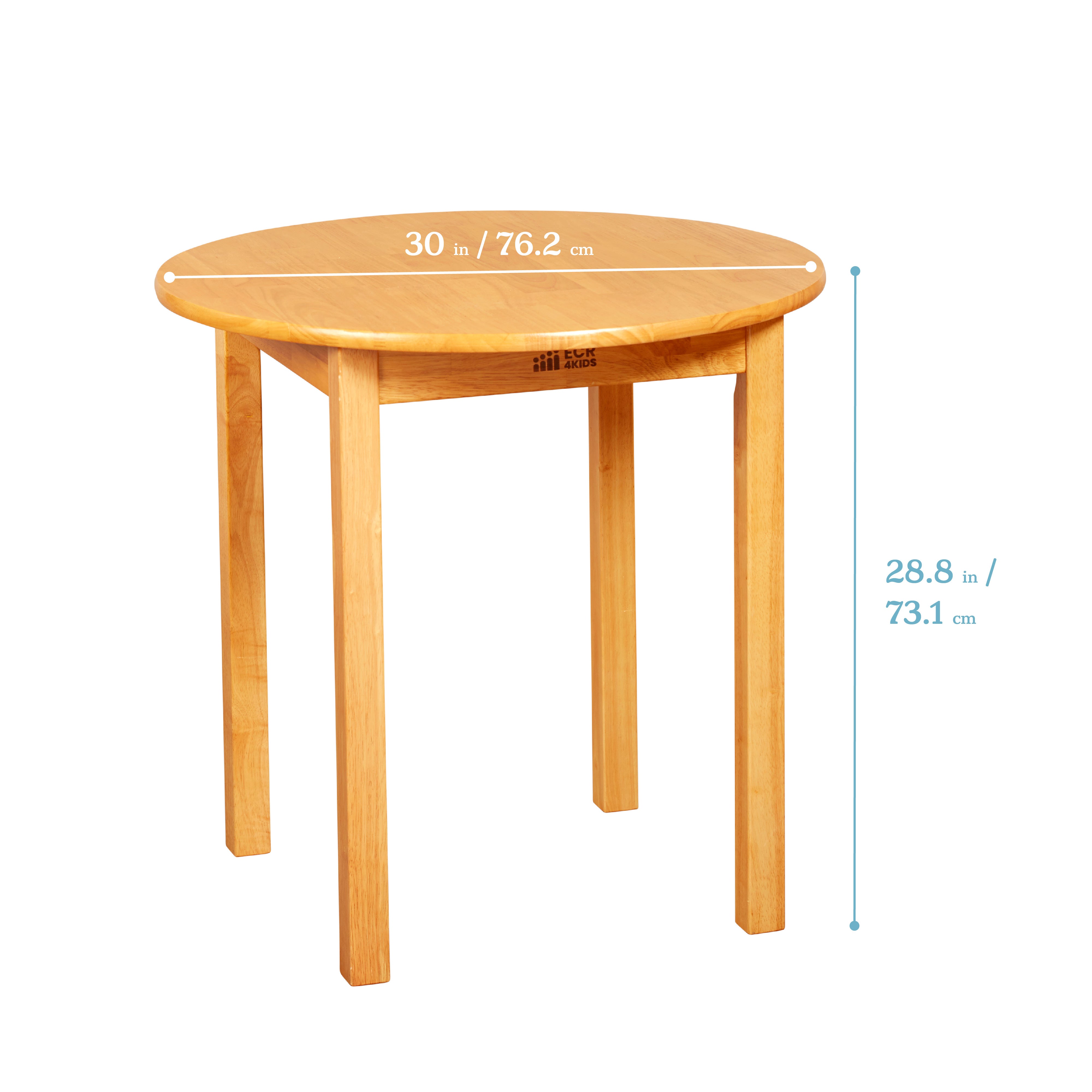30in D Round Hardwood Table with 28in Legs and Two 16in Chairs, 3-Piece
