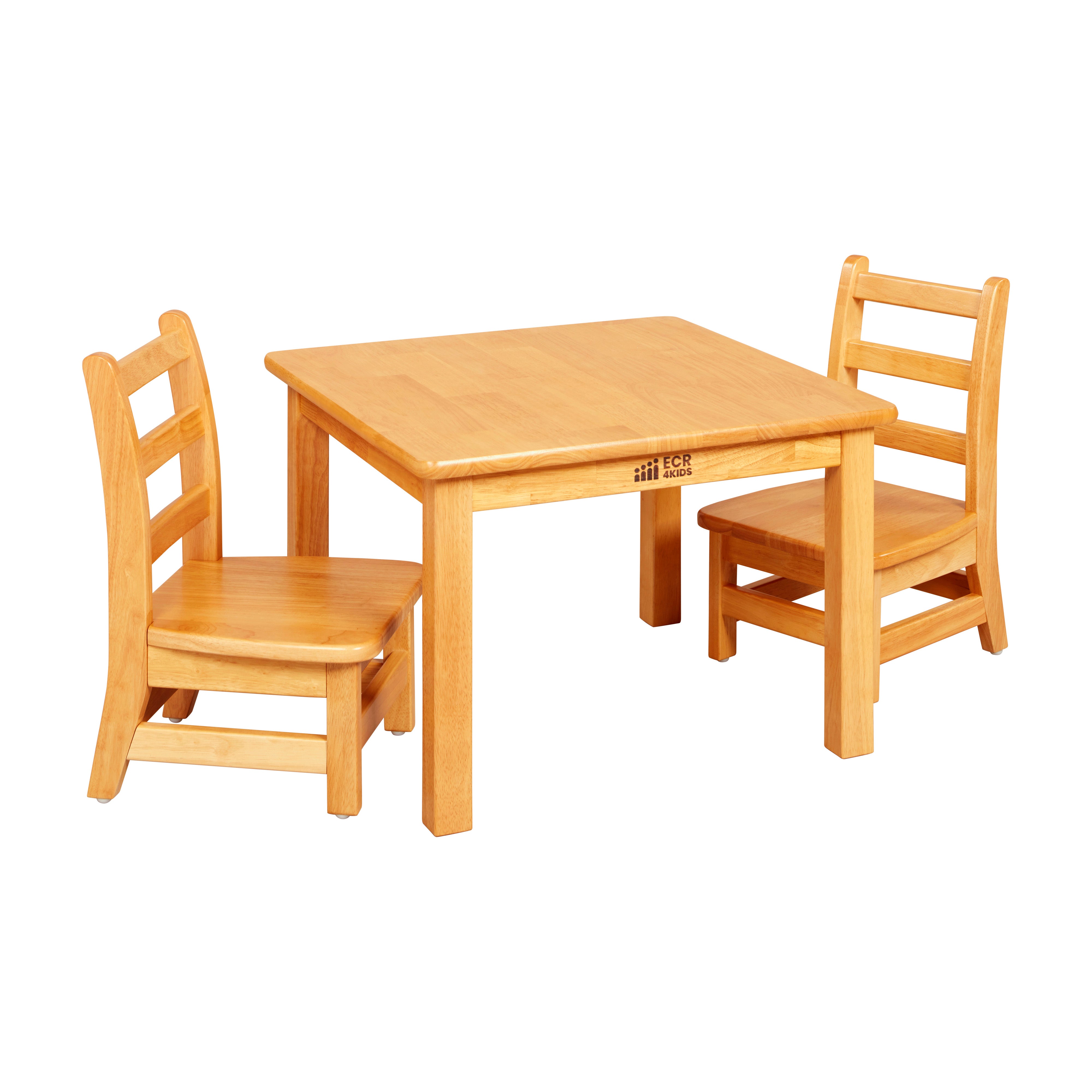 24in x 24in Square Hardwood Table with 16in Legs and Two 8in Chairs, 3-Piece
