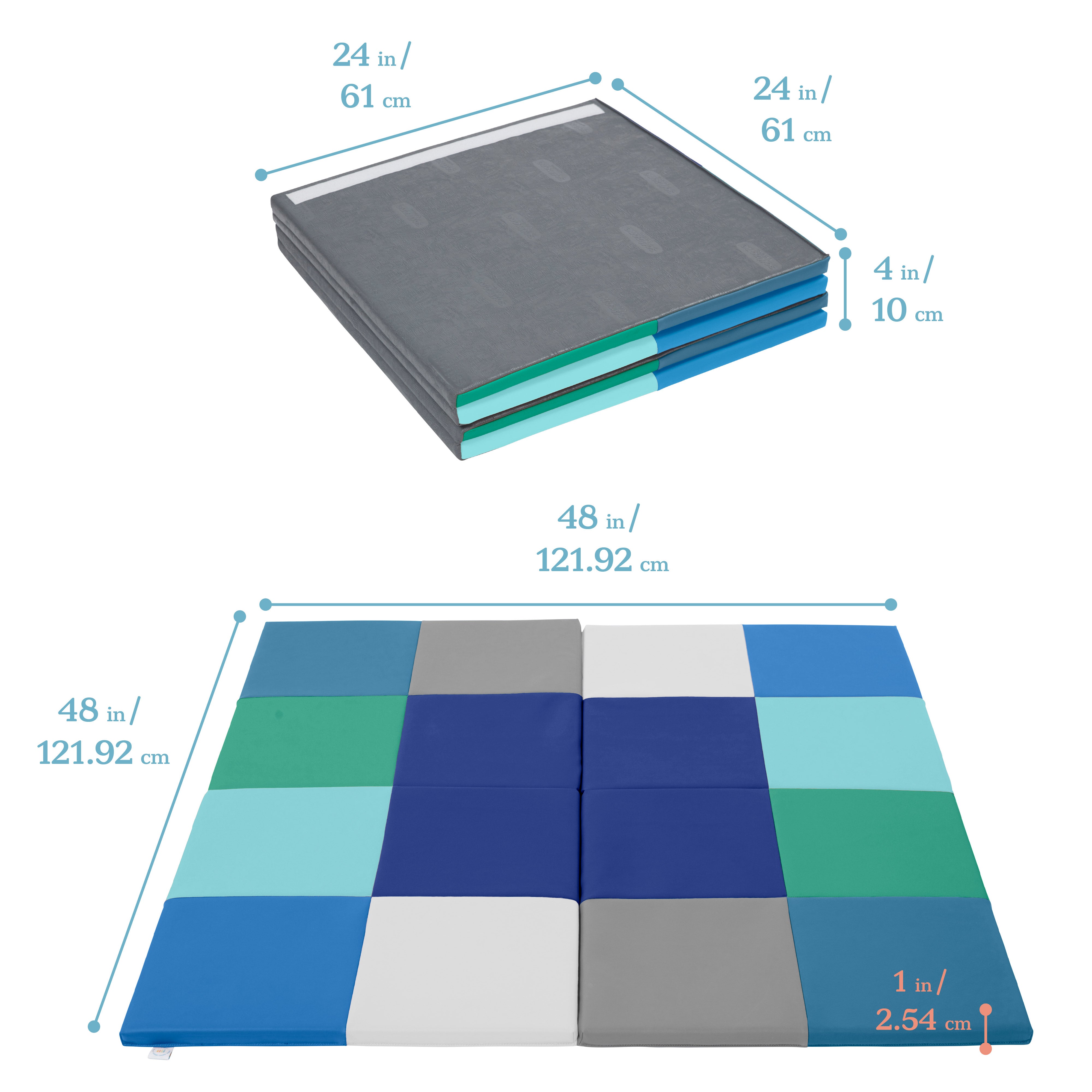 Square Dance Activity Play Mat, Colorful Tummy Time Folding Foam Mat