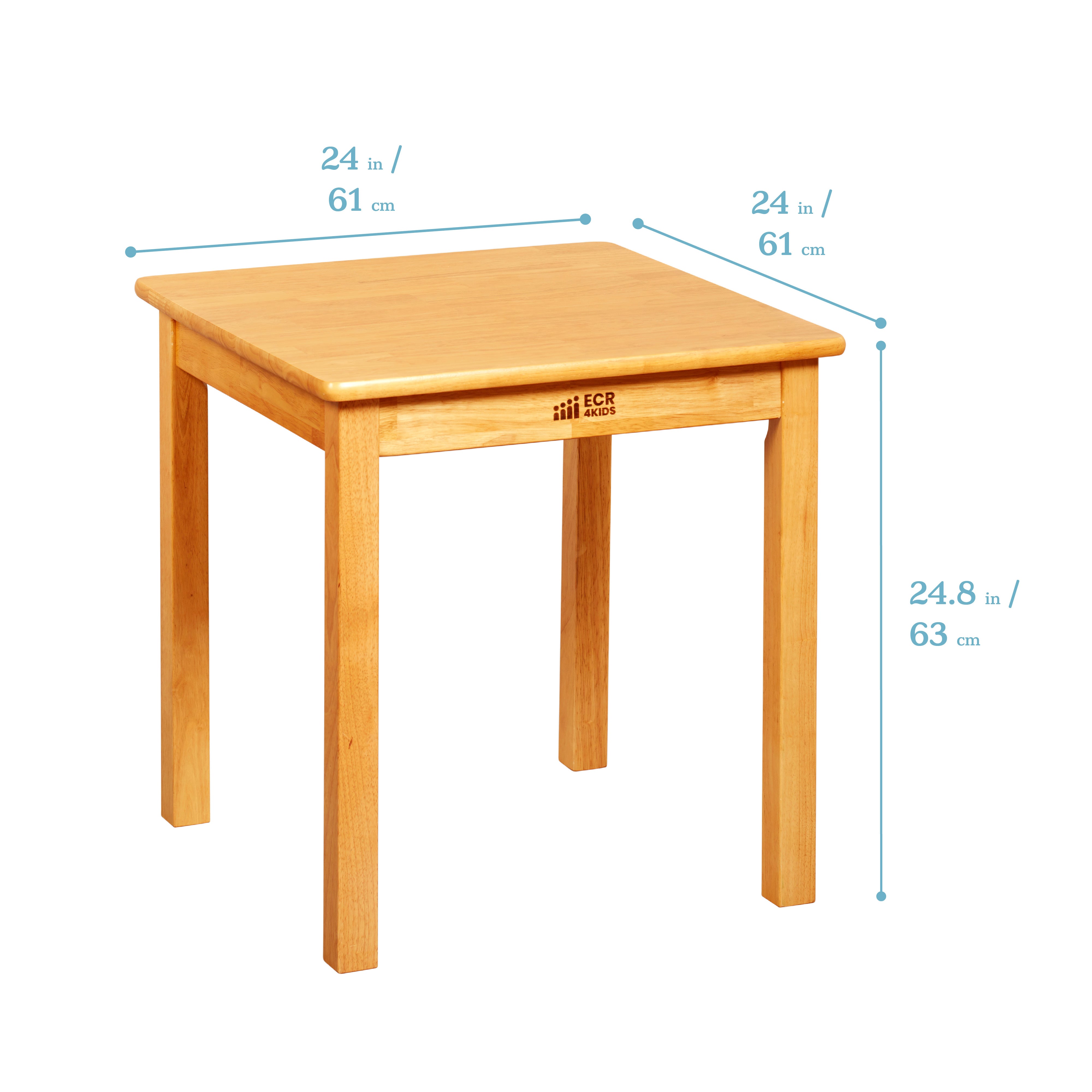 24in x 24in Square Hardwood Table with 24in Legs and Two 14in Chairs, 3-Piece