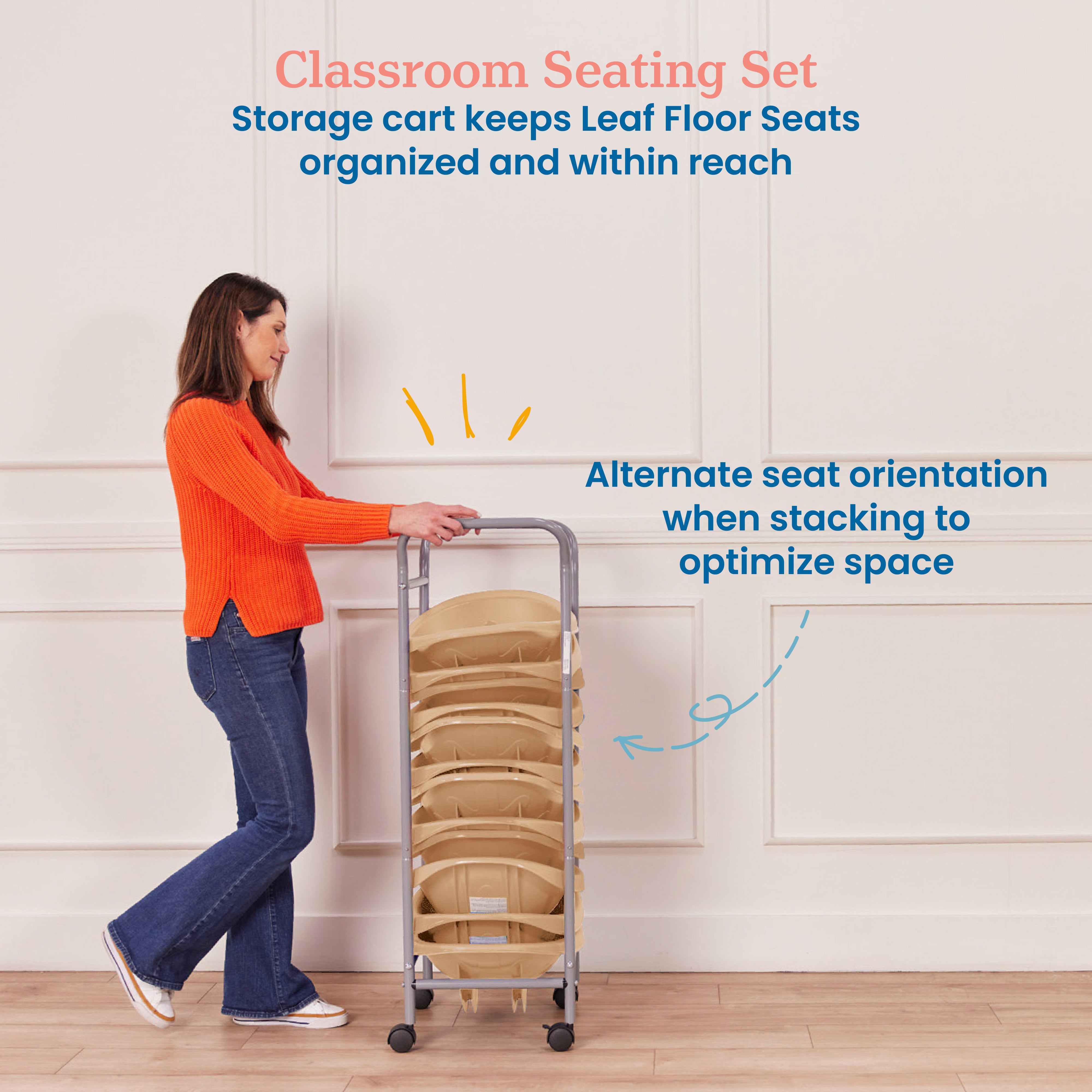 Mobile Leaf Seat Cart with 12 Leaf Floor Seats, Flexible Seating