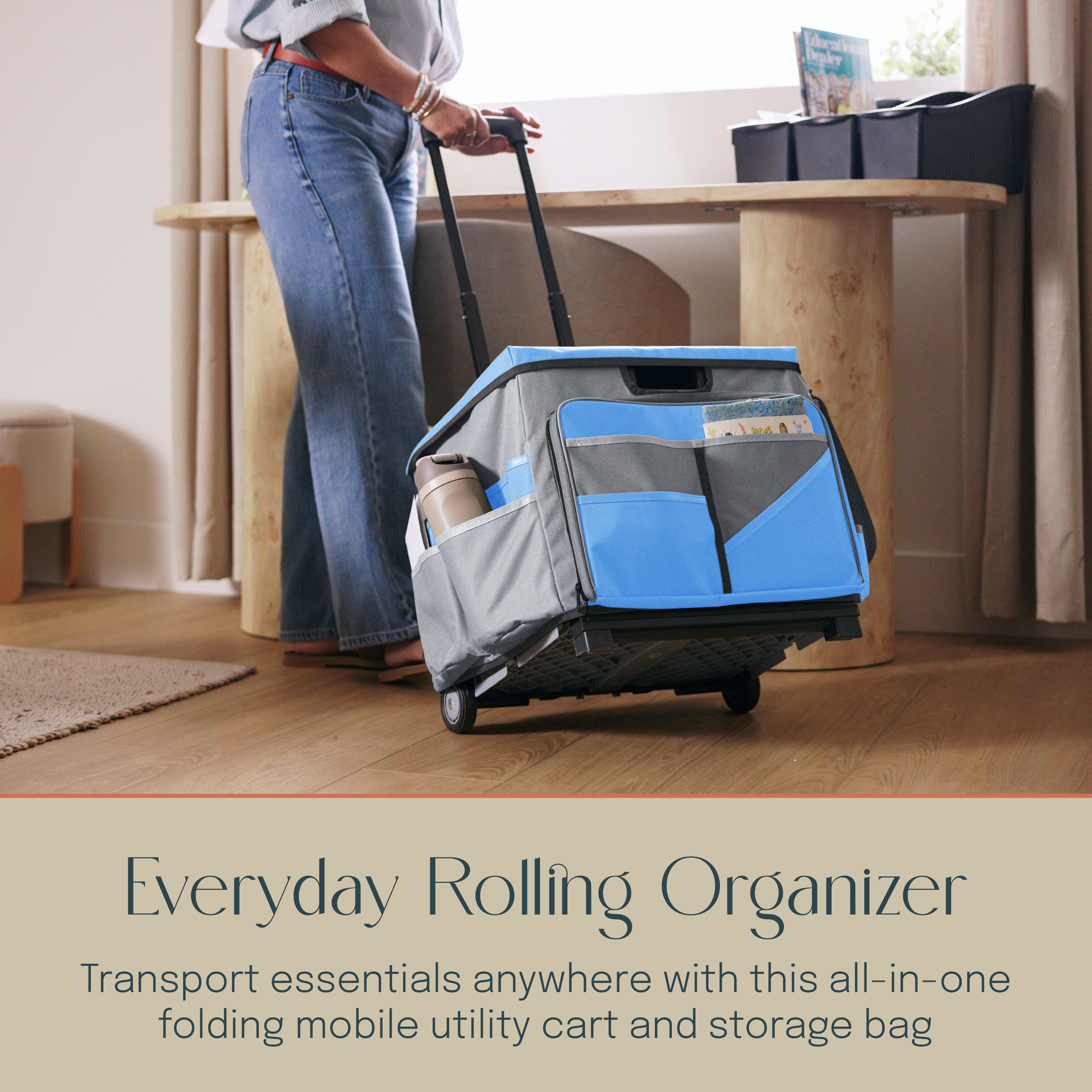 Mobile Folding Utility Cart with Canvas Storage Organizer Bag