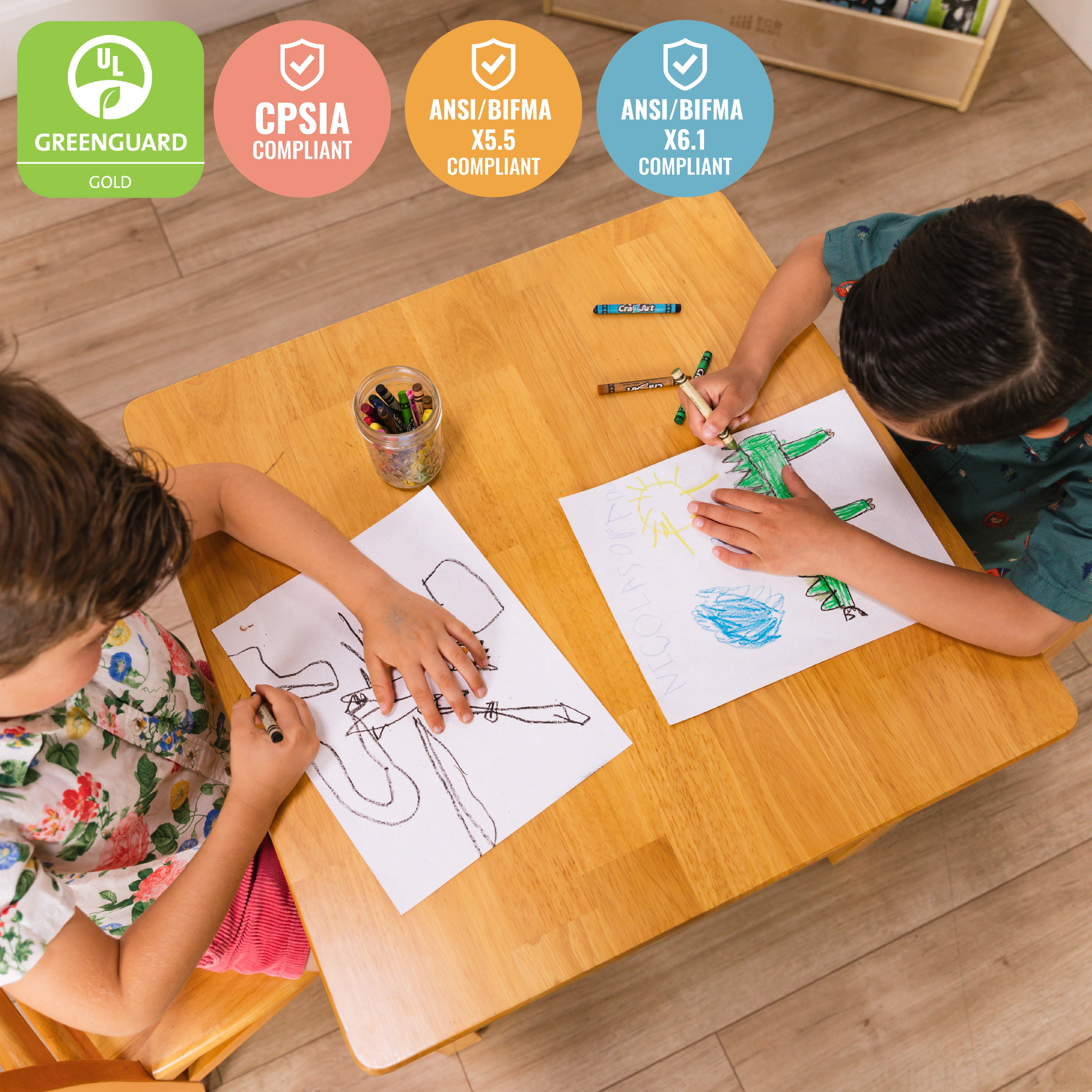 24in x 24in Hardwood Table and Chair Set, 12in Seat Height, 3-Piece