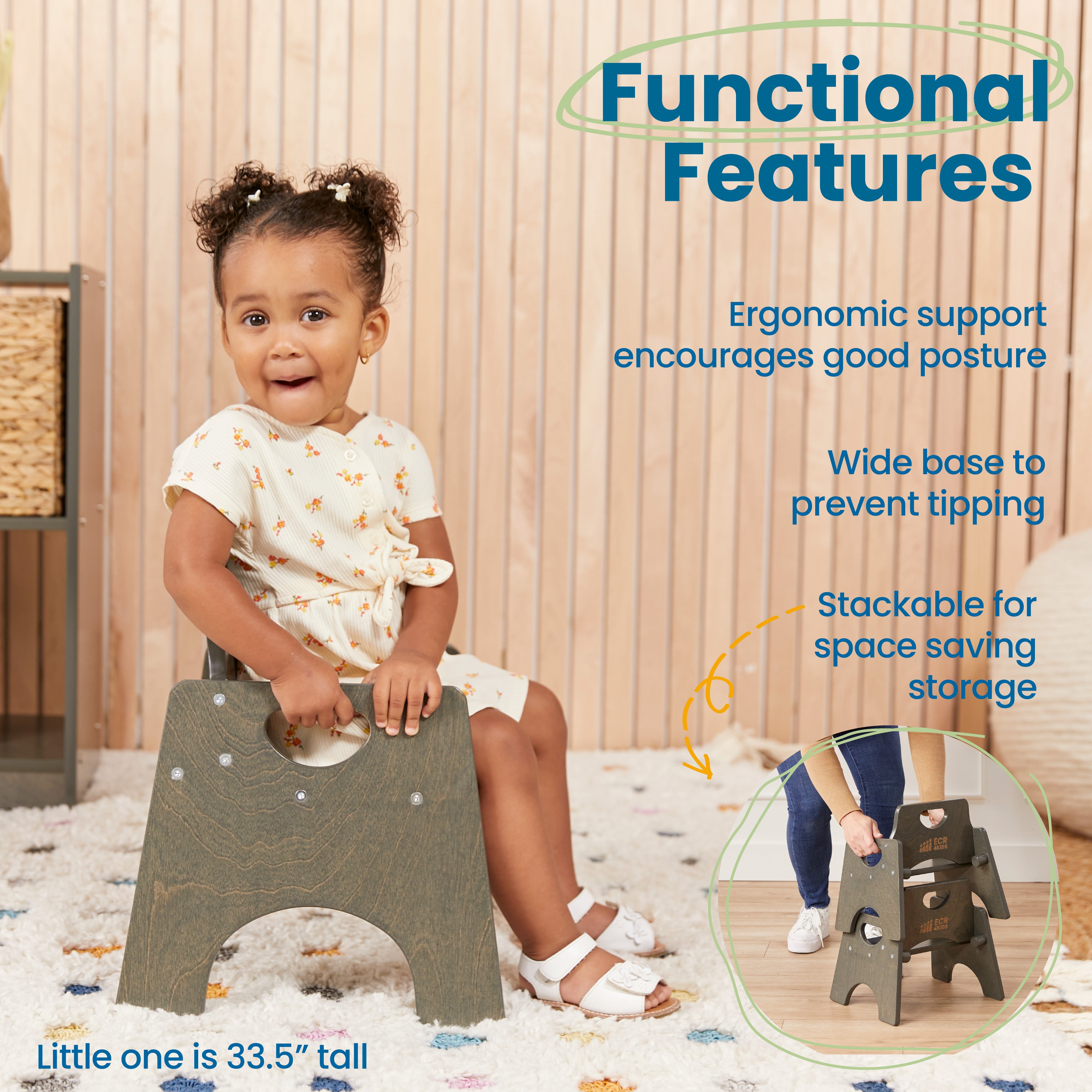 Stackable Wooden Toddler Chair, 8in, 2-Pack