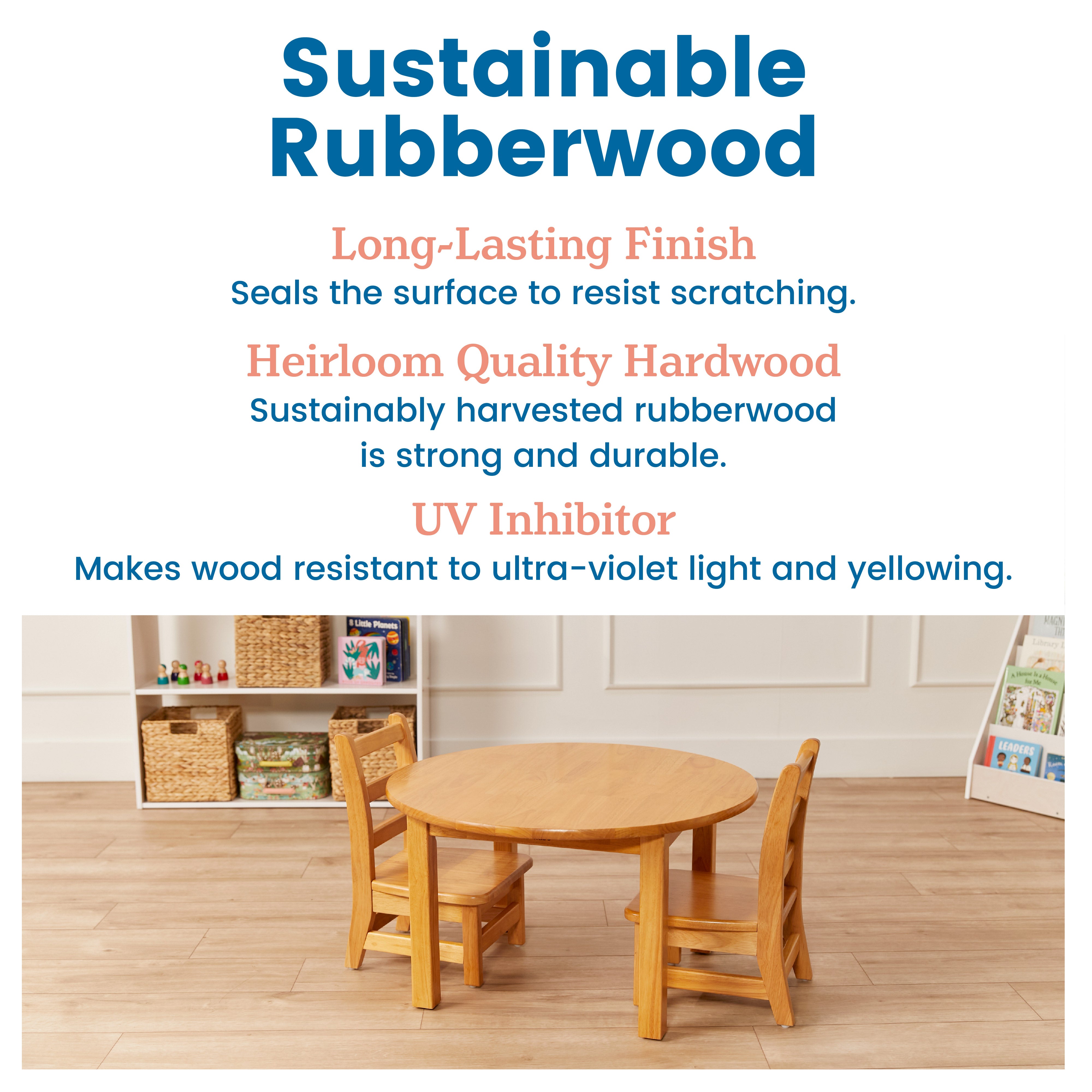 30in D Round Hardwood Table with 16in Legs and Two 8in Chairs, 3-Piece