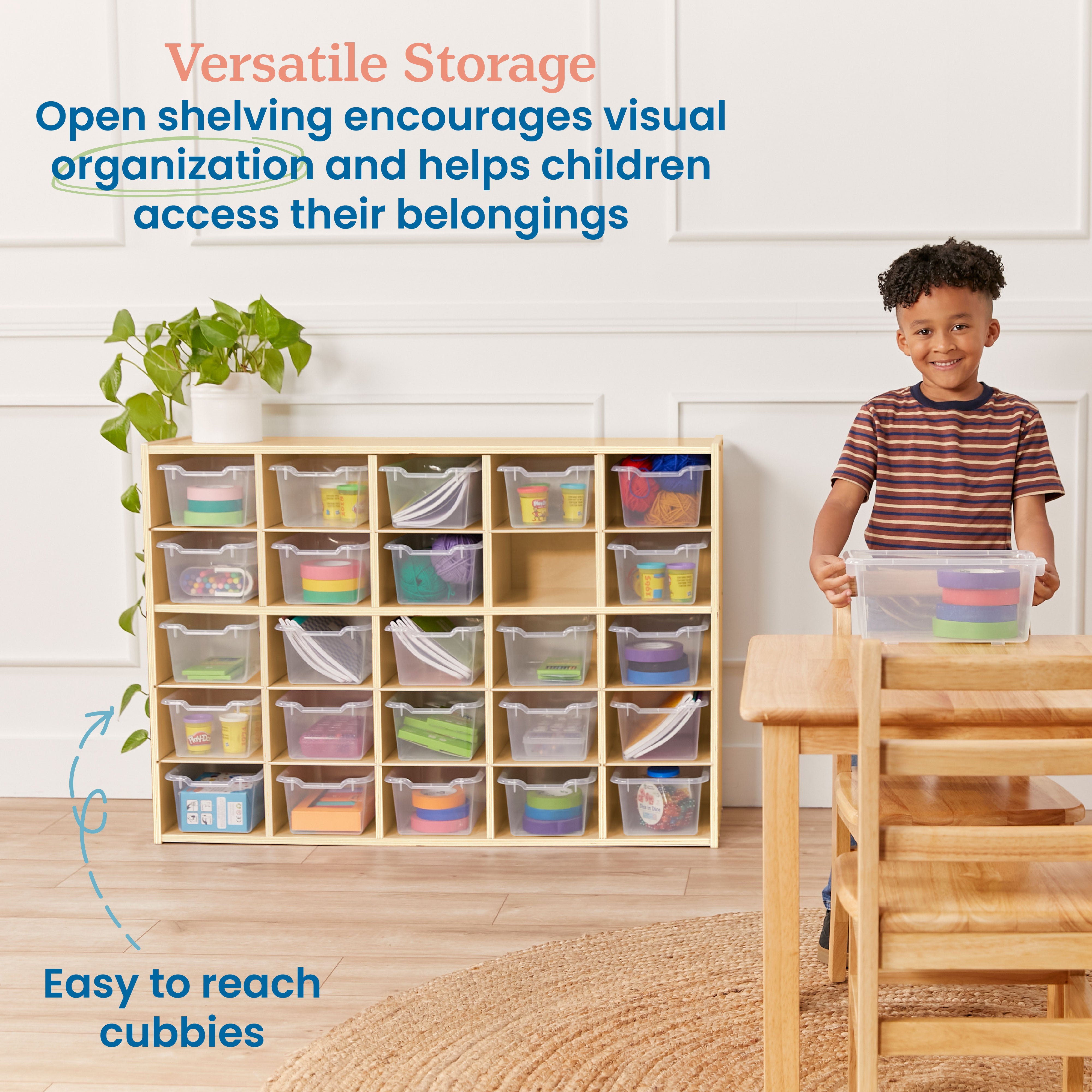 Streamline 25 Cubby Tray Cabinet with 25 Scoop Front Storage Bins, 5x5, Natural