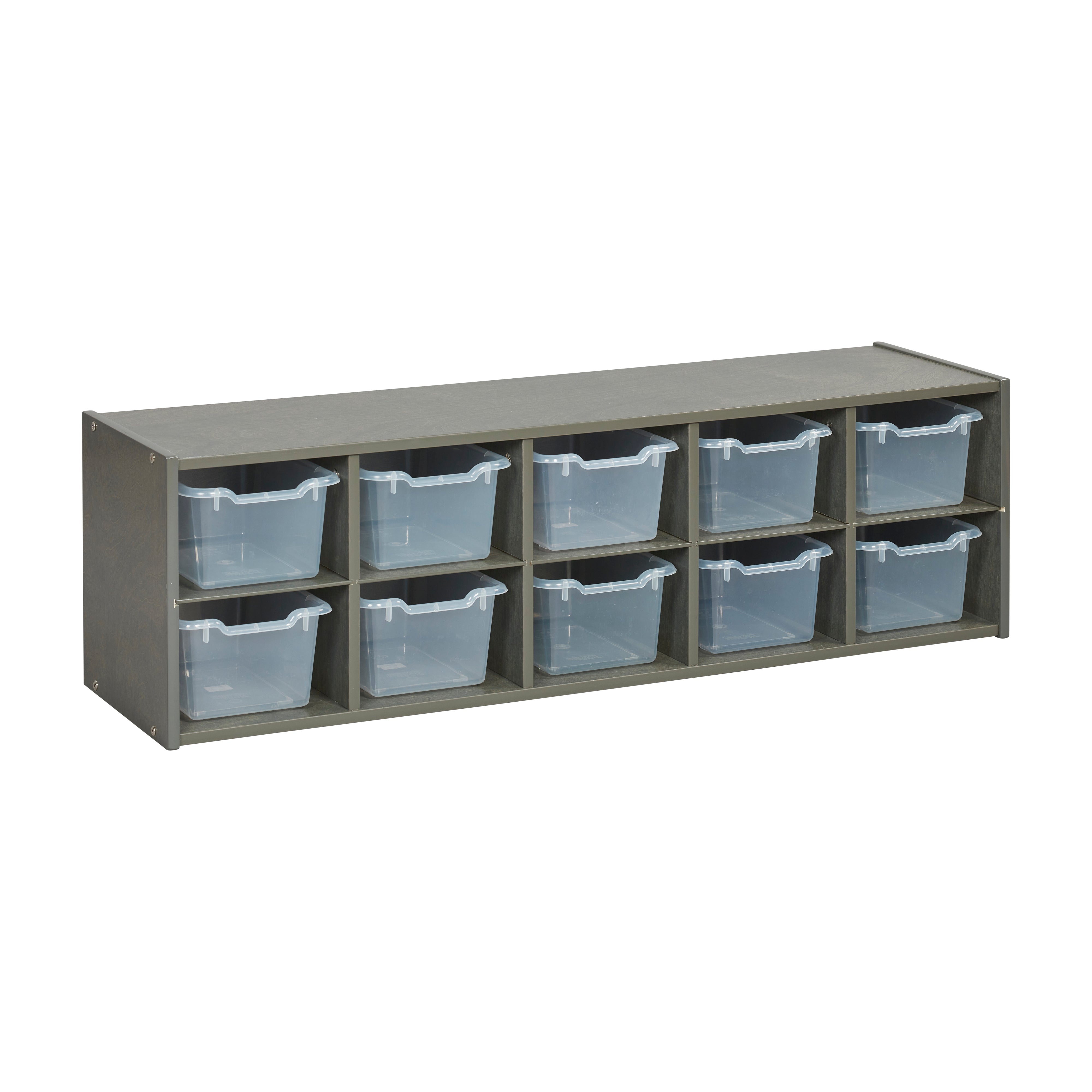 Streamline 10 Cubby Tray Cabinet with 10 Scoop Front Storage Bins, 2x5, Grey Wash