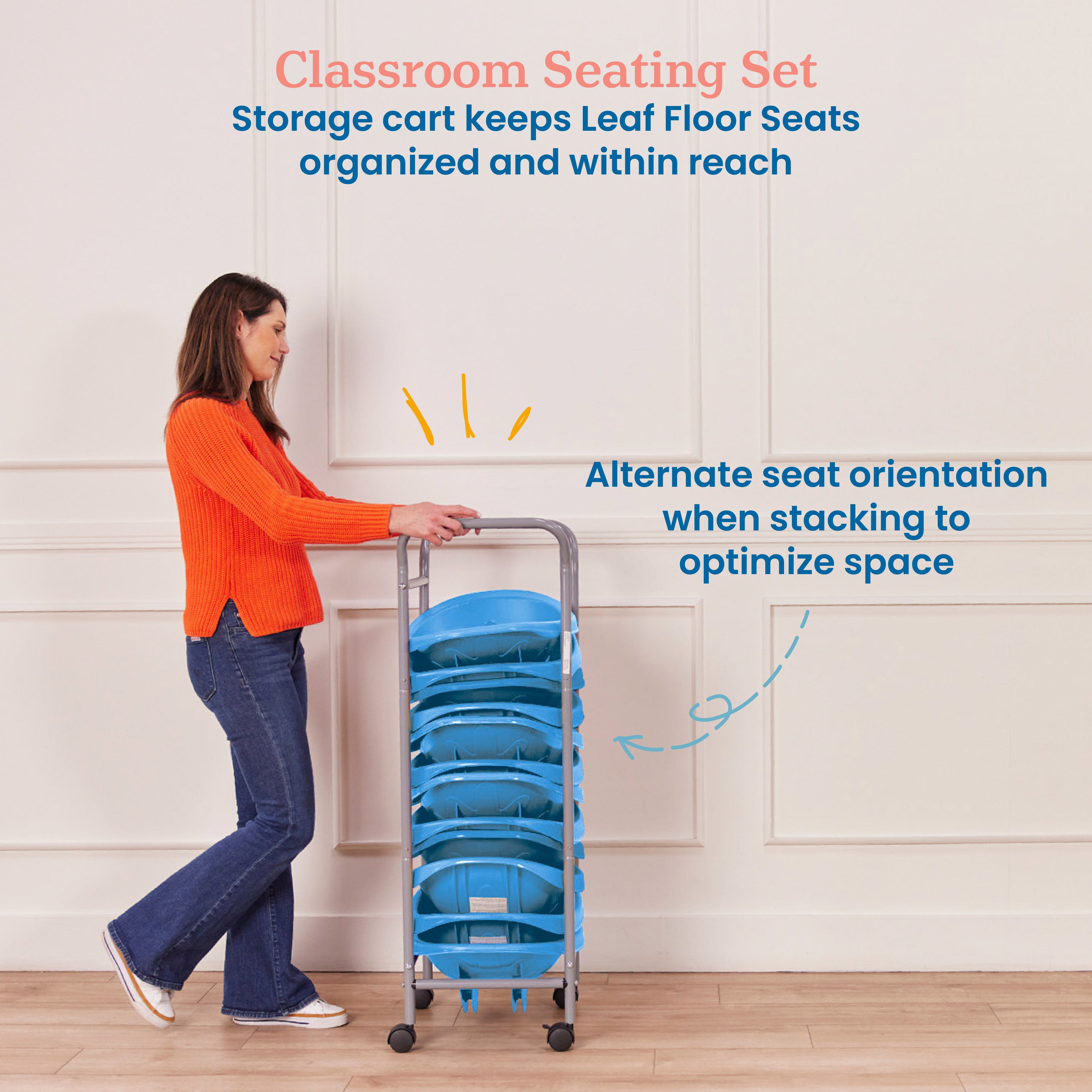 Mobile Leaf Seat Cart with 12 Leaf Floor Seats, Flexible Seating