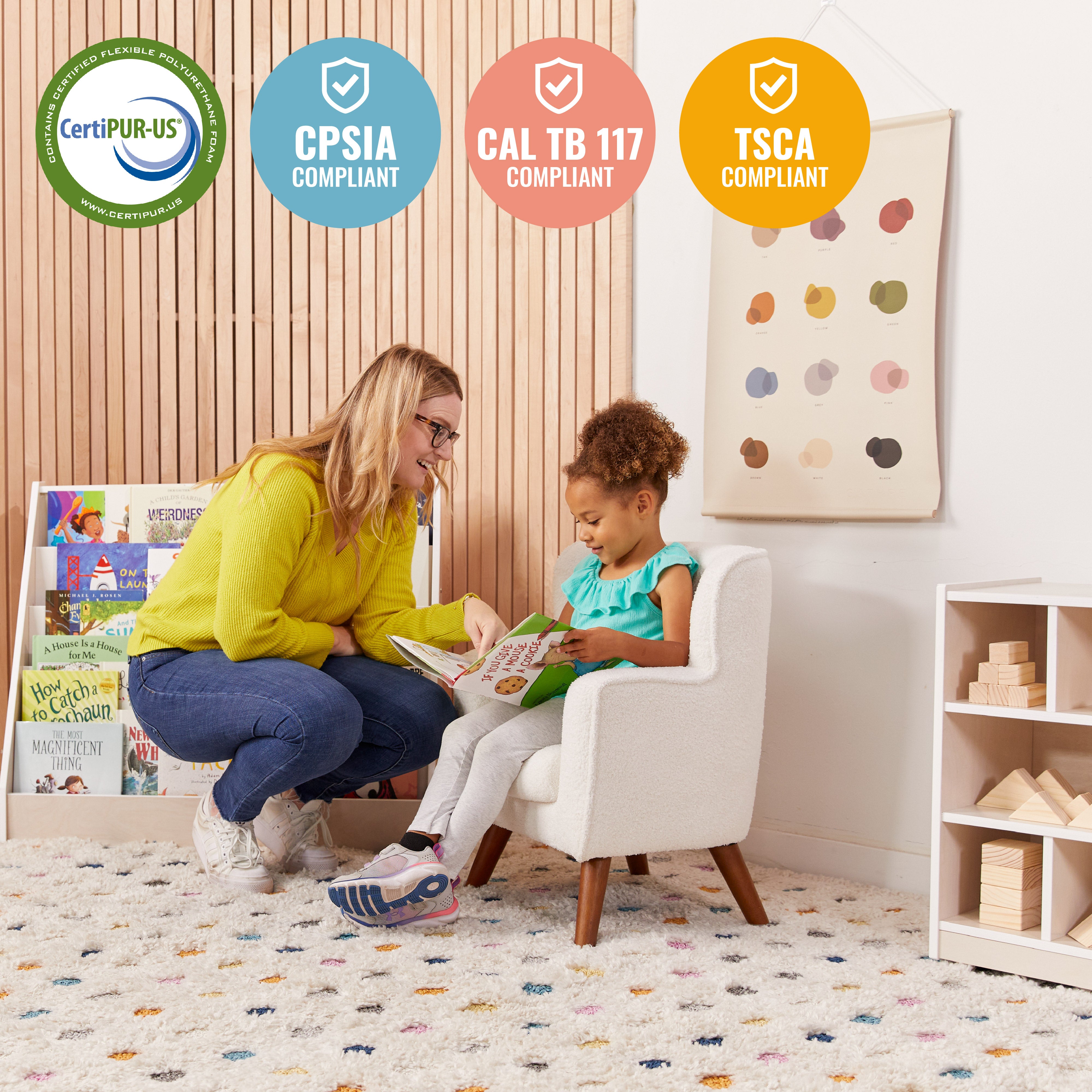 Mila Sherpa Toddler Arm Chair with Removable Wooden Legs