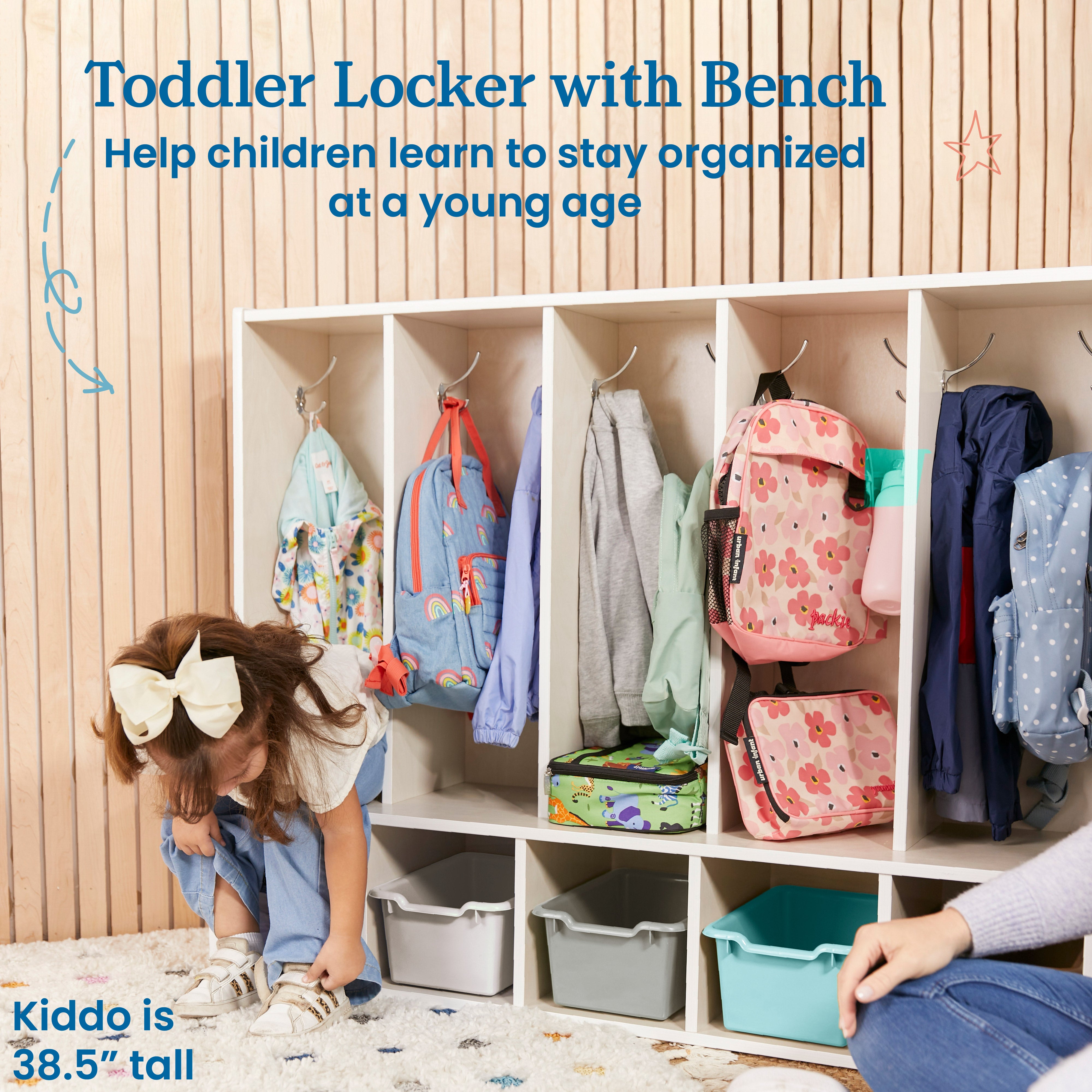 Streamline 5-Section Toddler Coat Locker with Bench and Bins