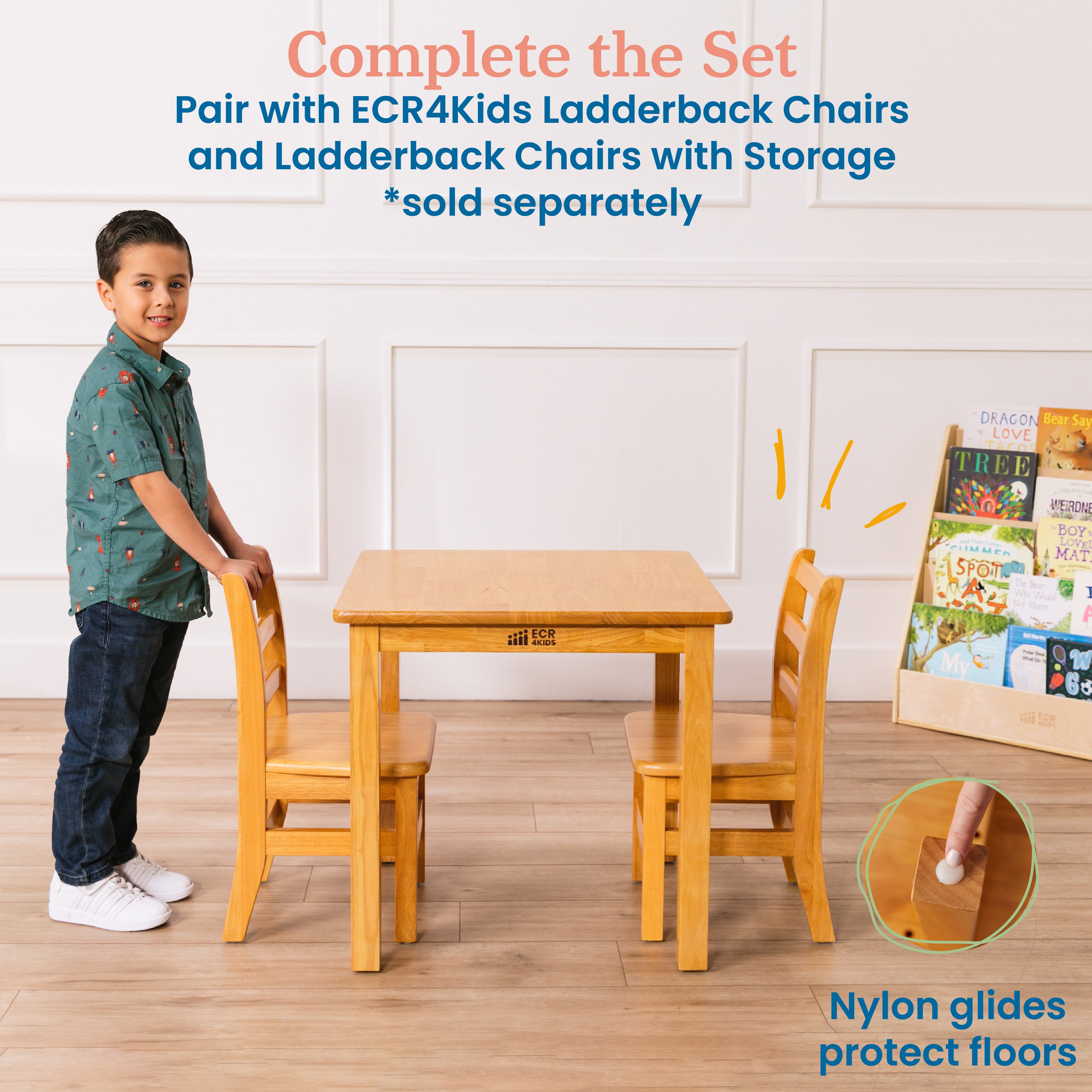 24in Square Hardwood Table with 22in Legs, Kids Furniture