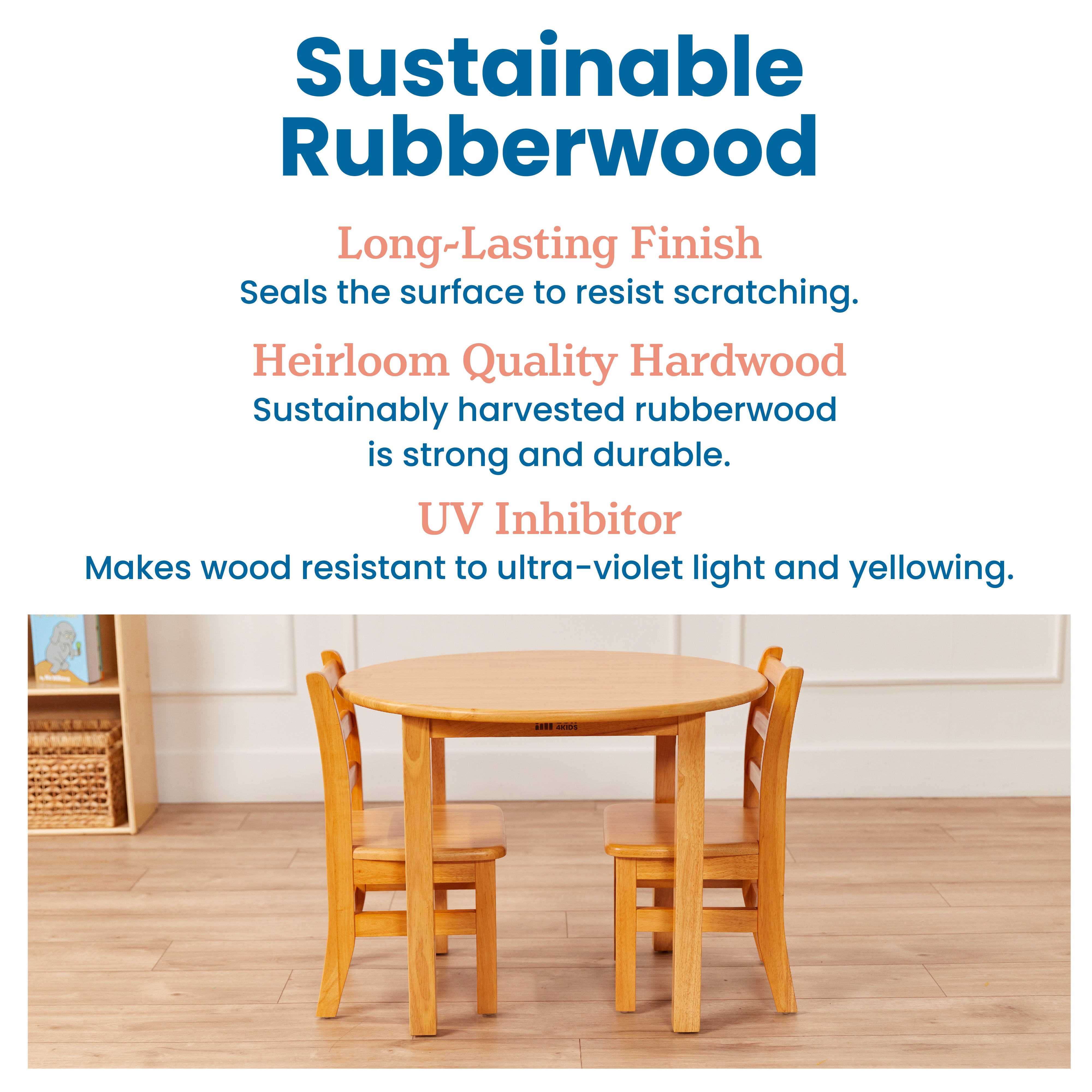 30in D Round Hardwood Table and Chair Set, 12in Seat Height, Kids Furniture