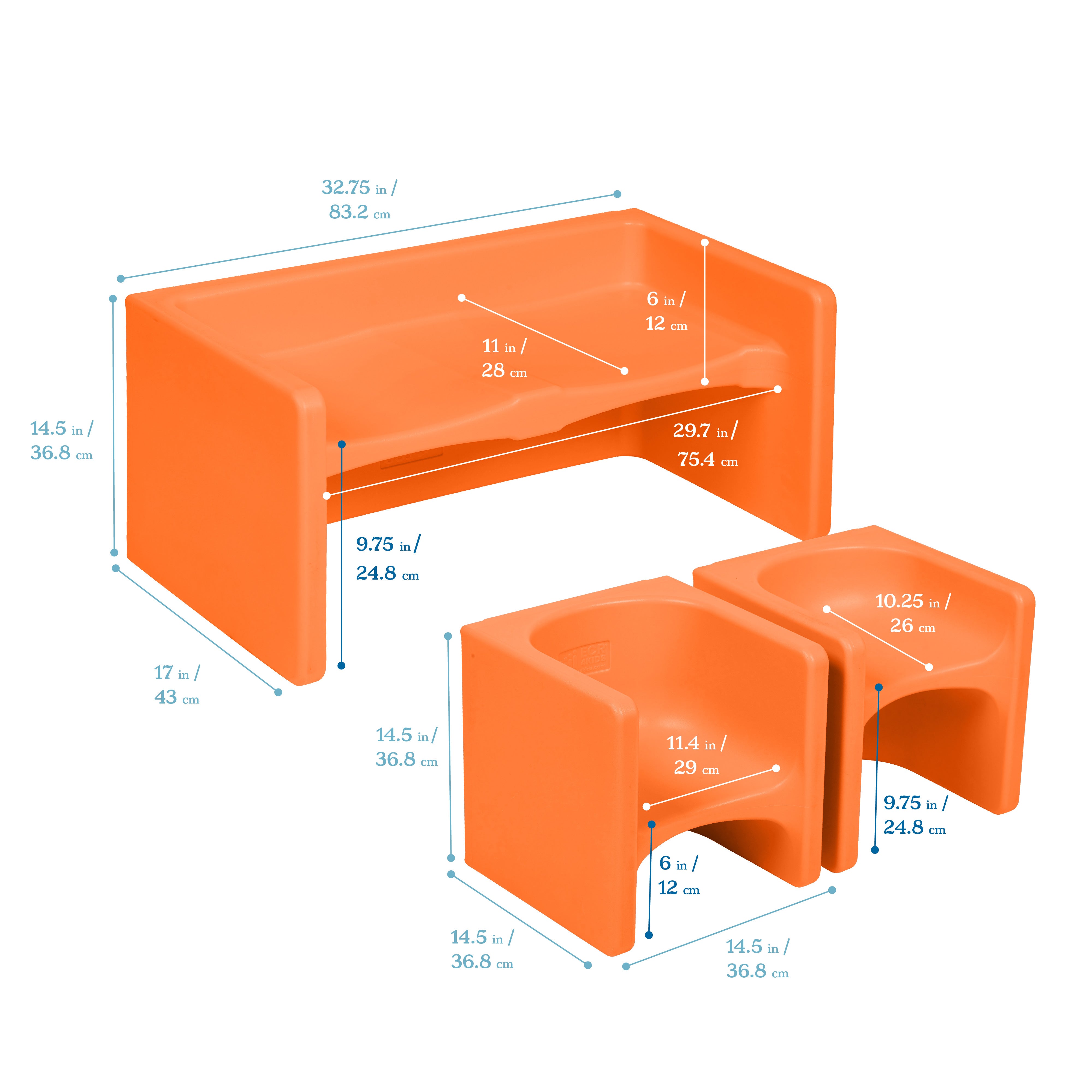 Tri-Me Table and Cube Chair Set, 3-Piece