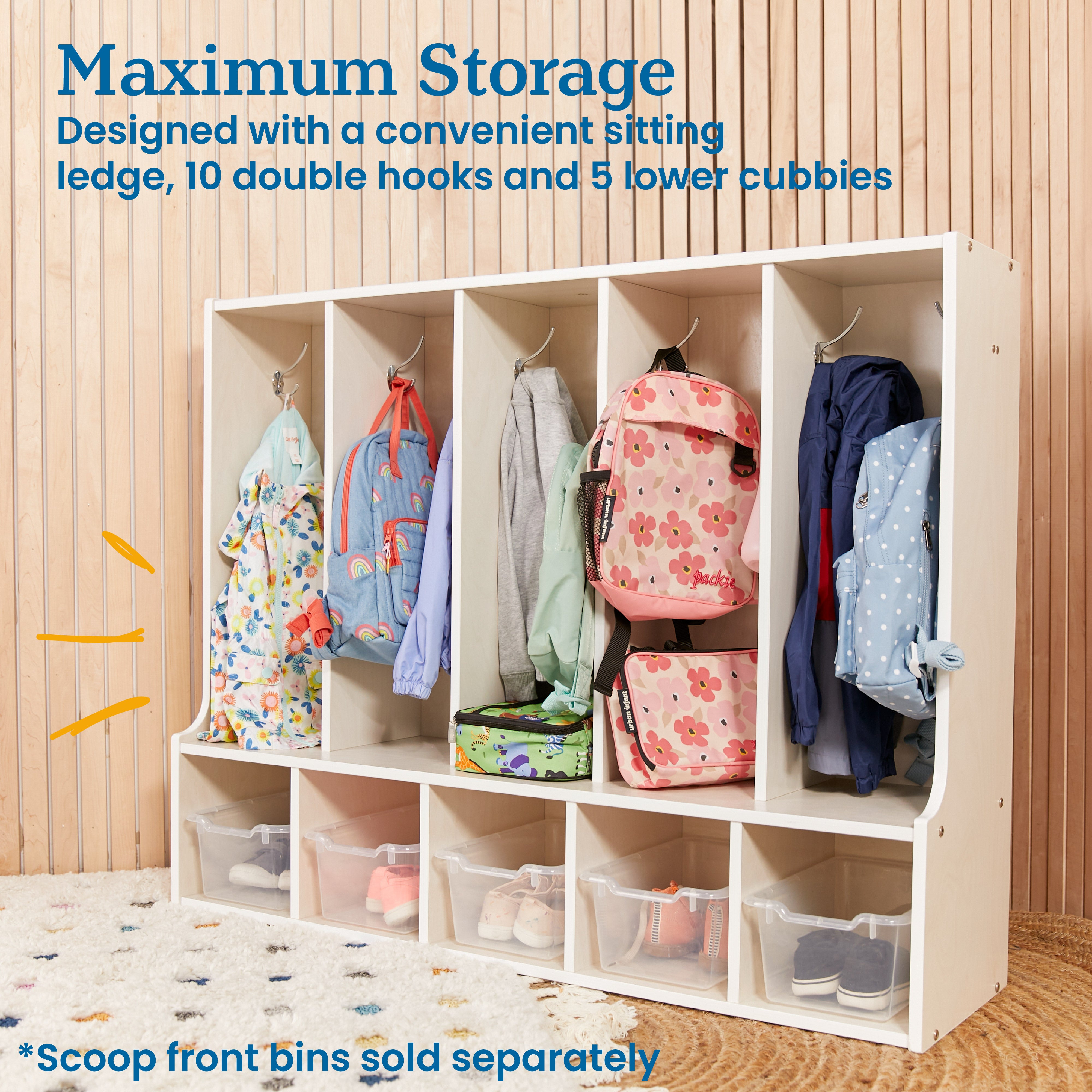 Streamline 5-Section Toddler Coat Locker with Bench