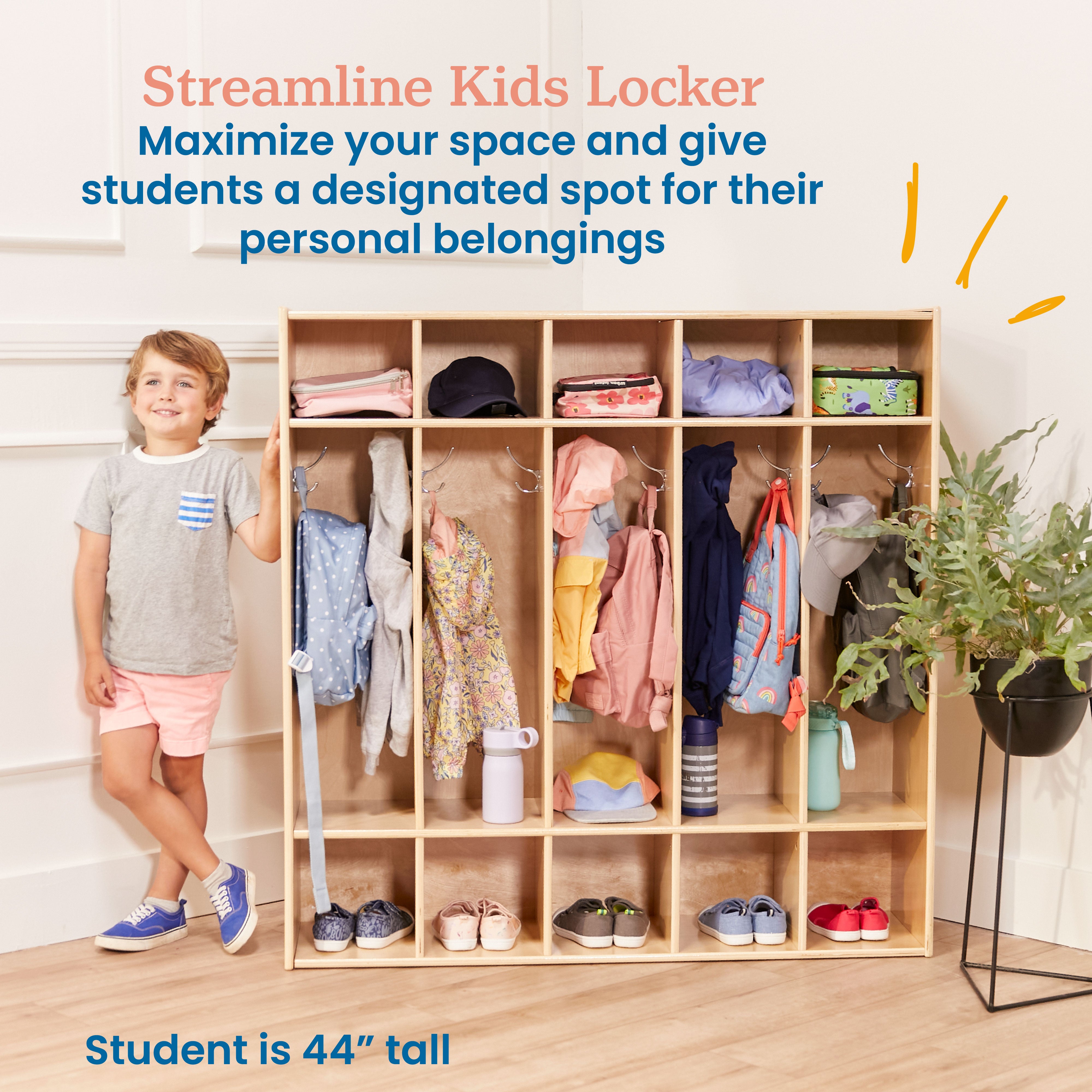 Streamline 5-Section Coat Locker and 10 Scoop Front Bins
