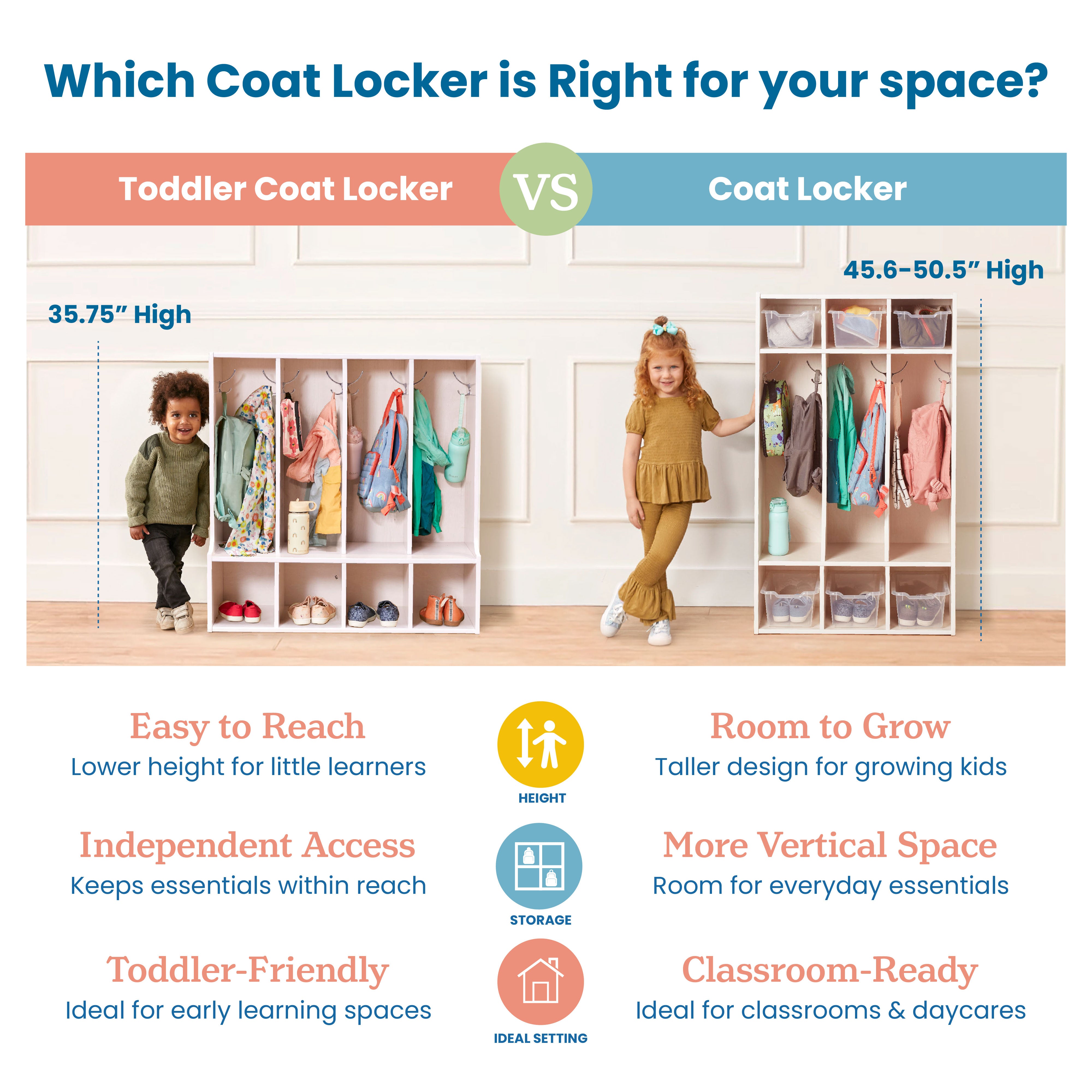Streamline 3-Section Toddler Coat Locker with Bench