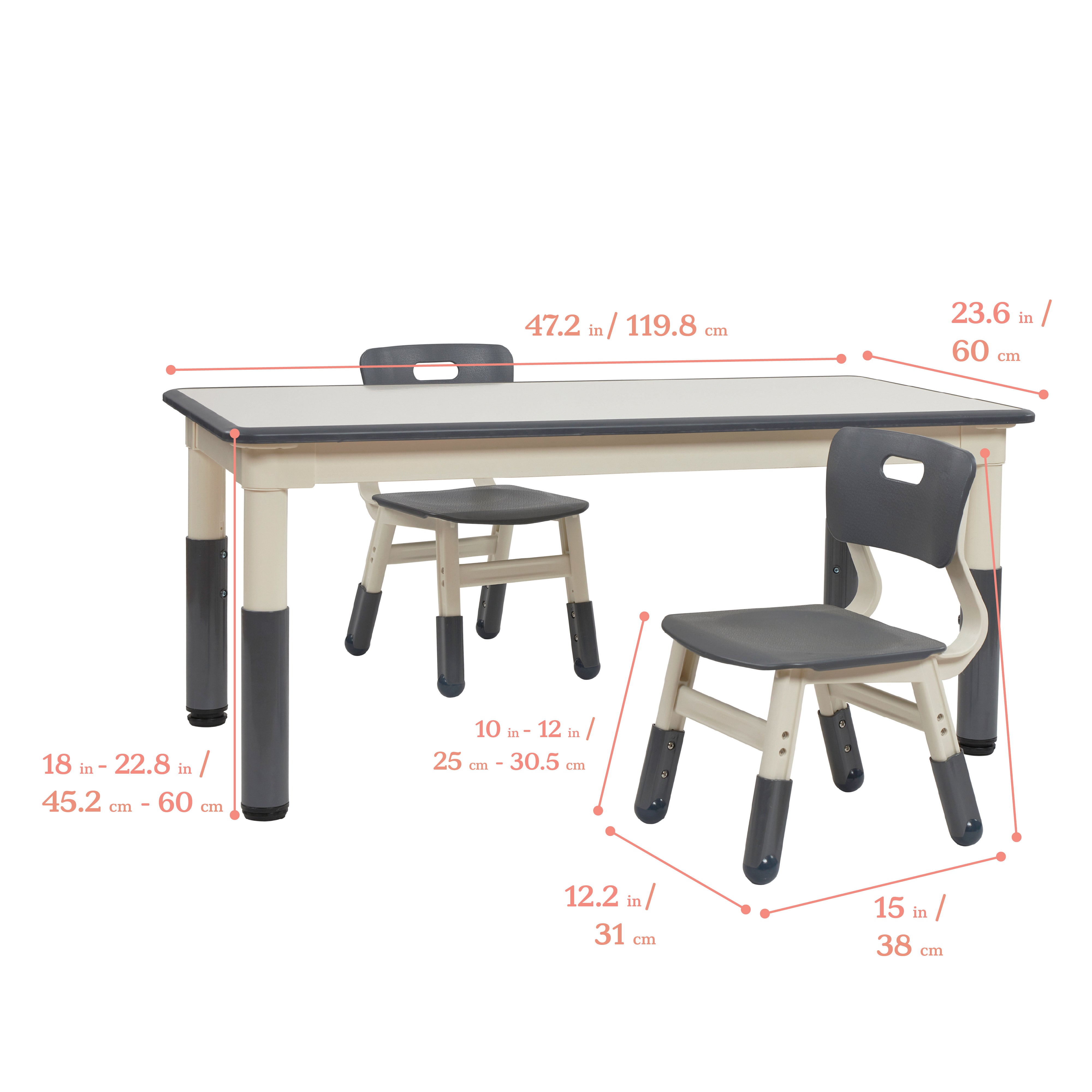 Dry-Erase Rectangular Activity Table and Two Chairs, 3-Piece