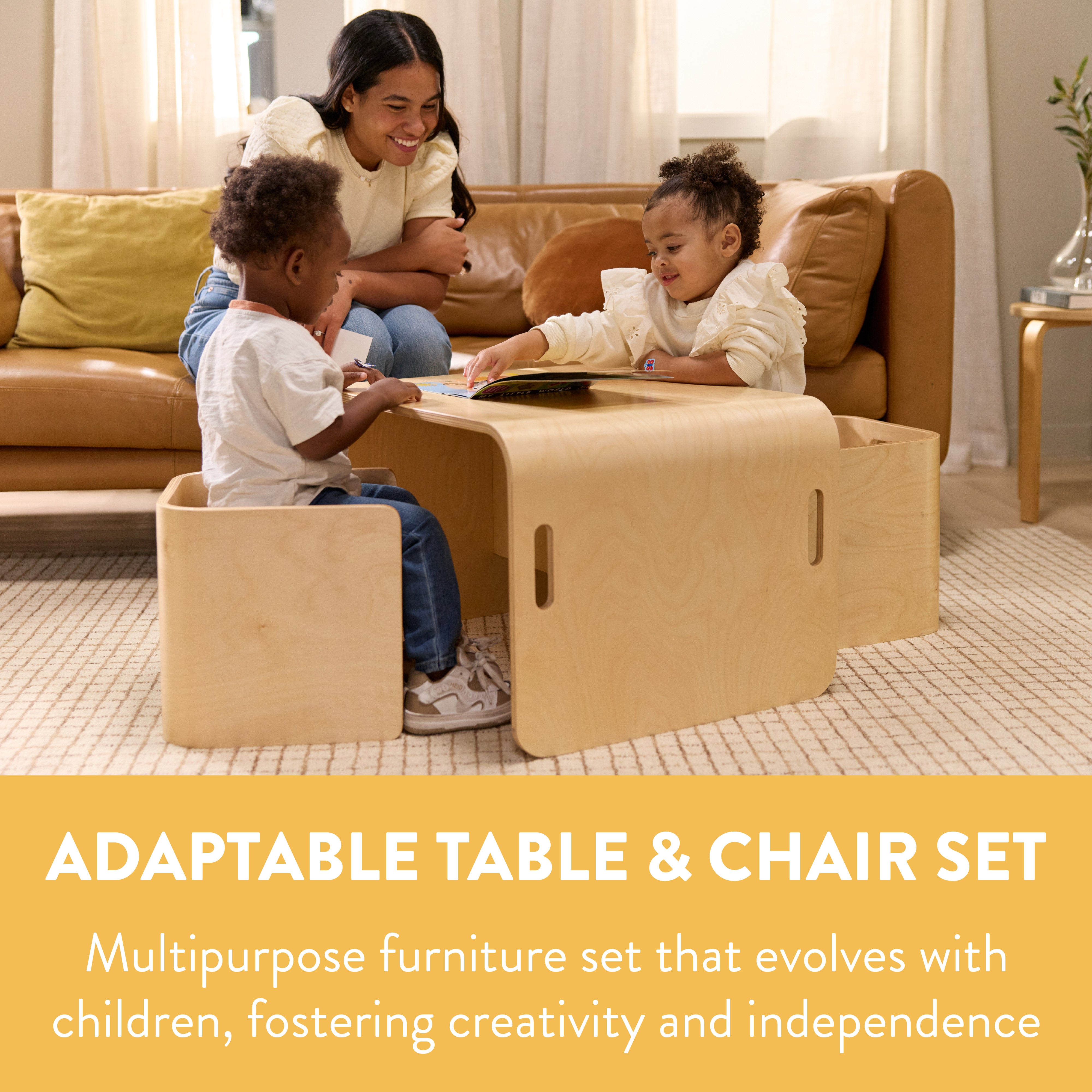 Bentwood Adaptable Kids Table and Chairs Set, 3-Piece