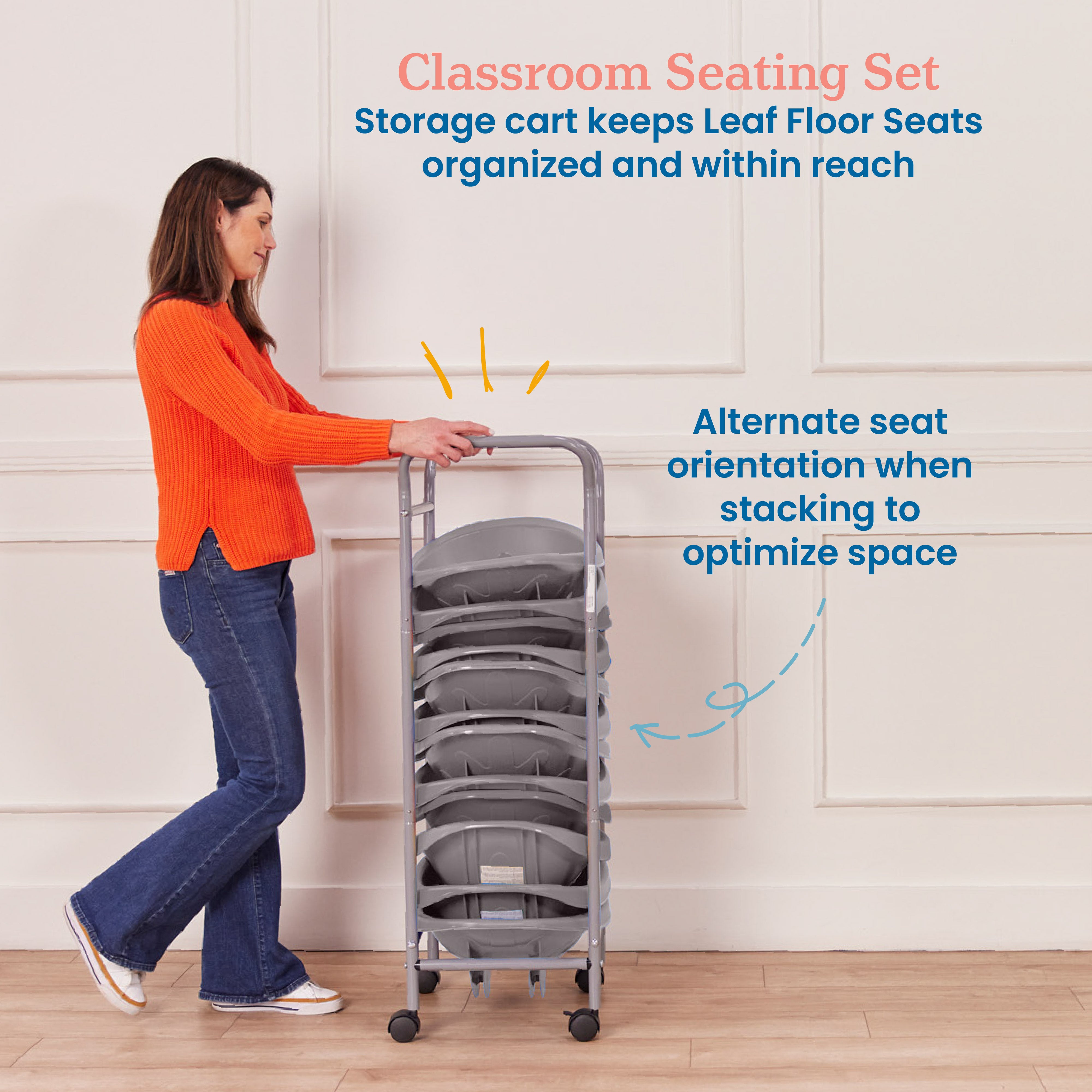 Mobile Leaf Seat Cart with 12 Leaf Floor Seats, Flexible Seating