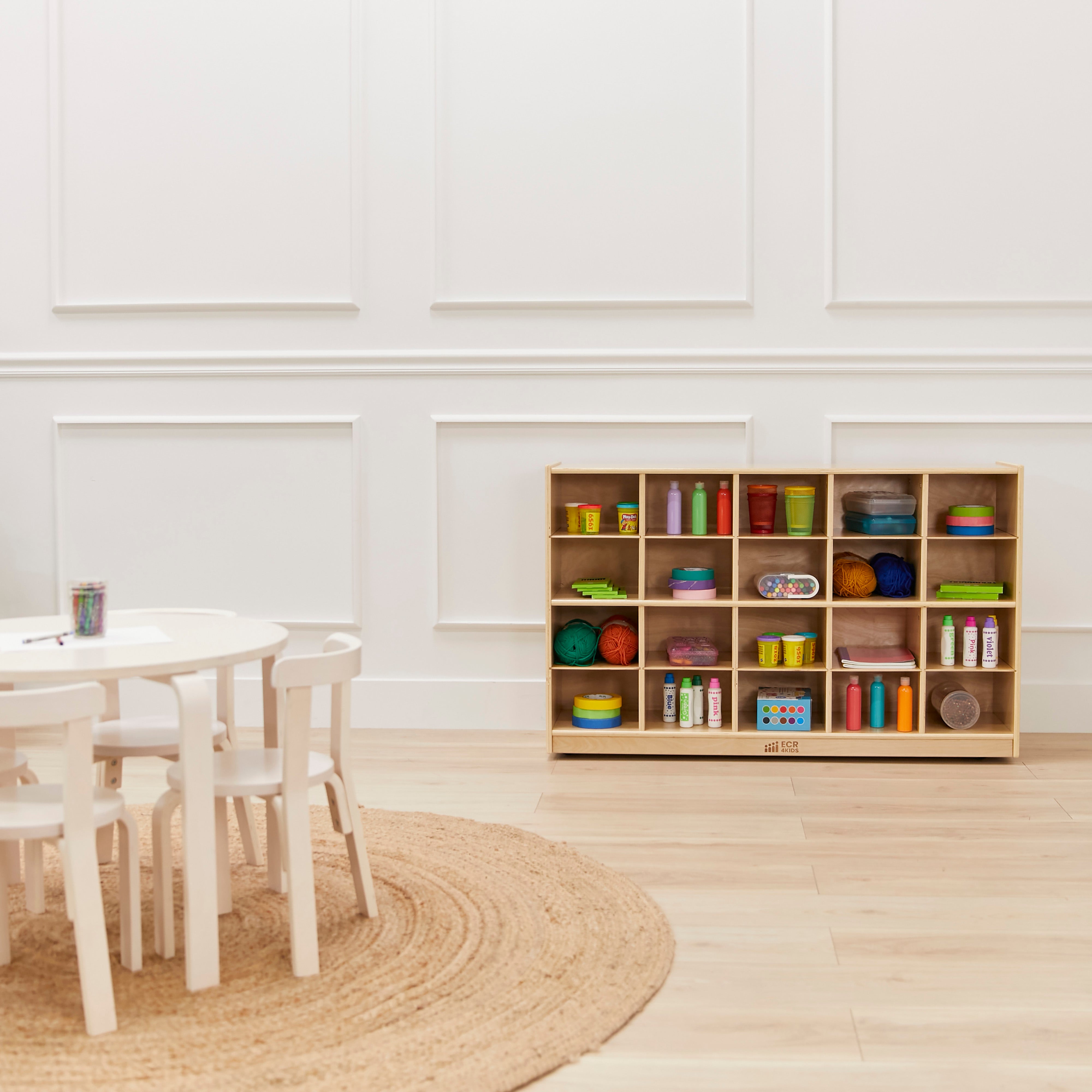 20 Cubby Mobile Tray Storage Cabinet, 4x5, Classroom Furniture