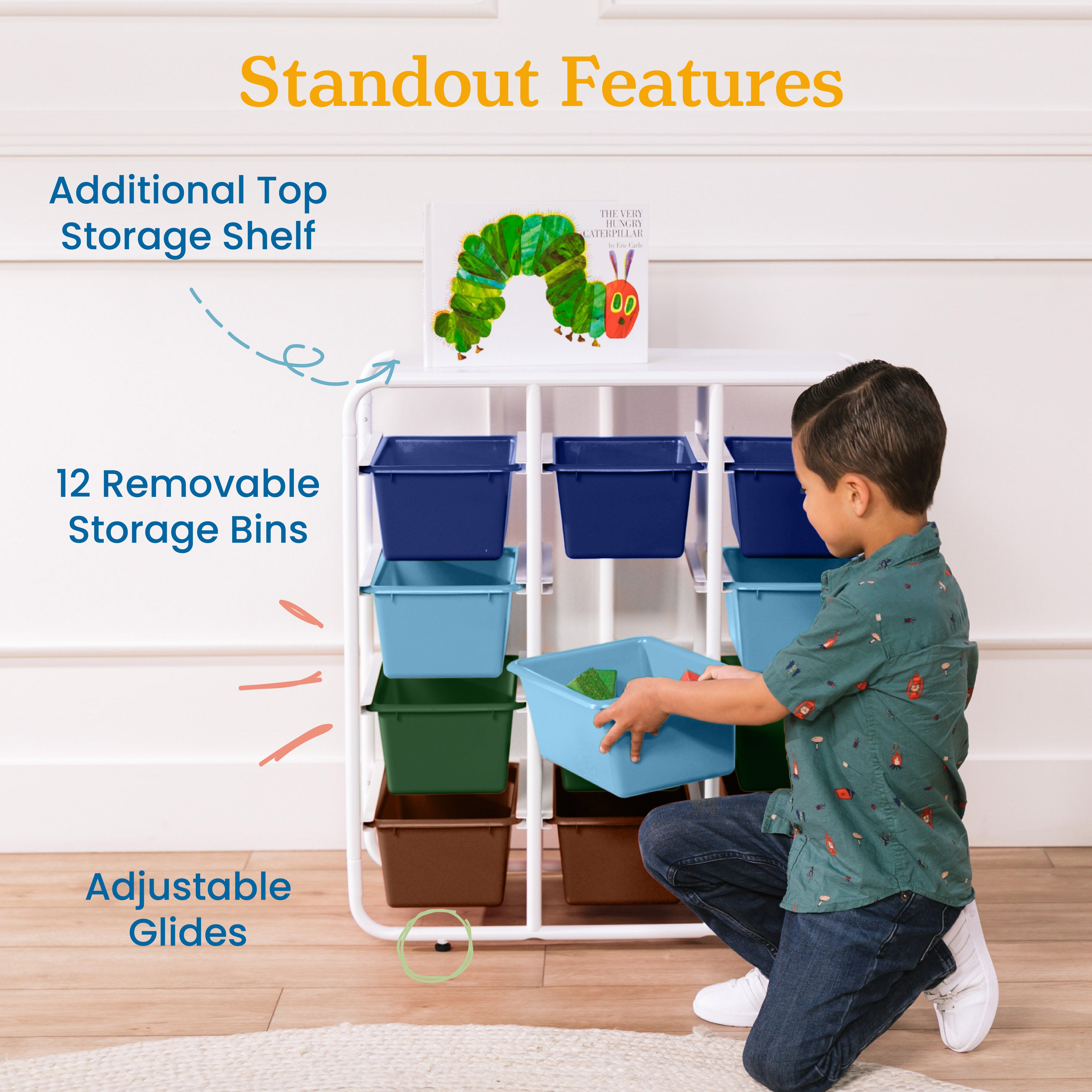 4-Tier Storage Rack with 12 Cubby Bins 4x3