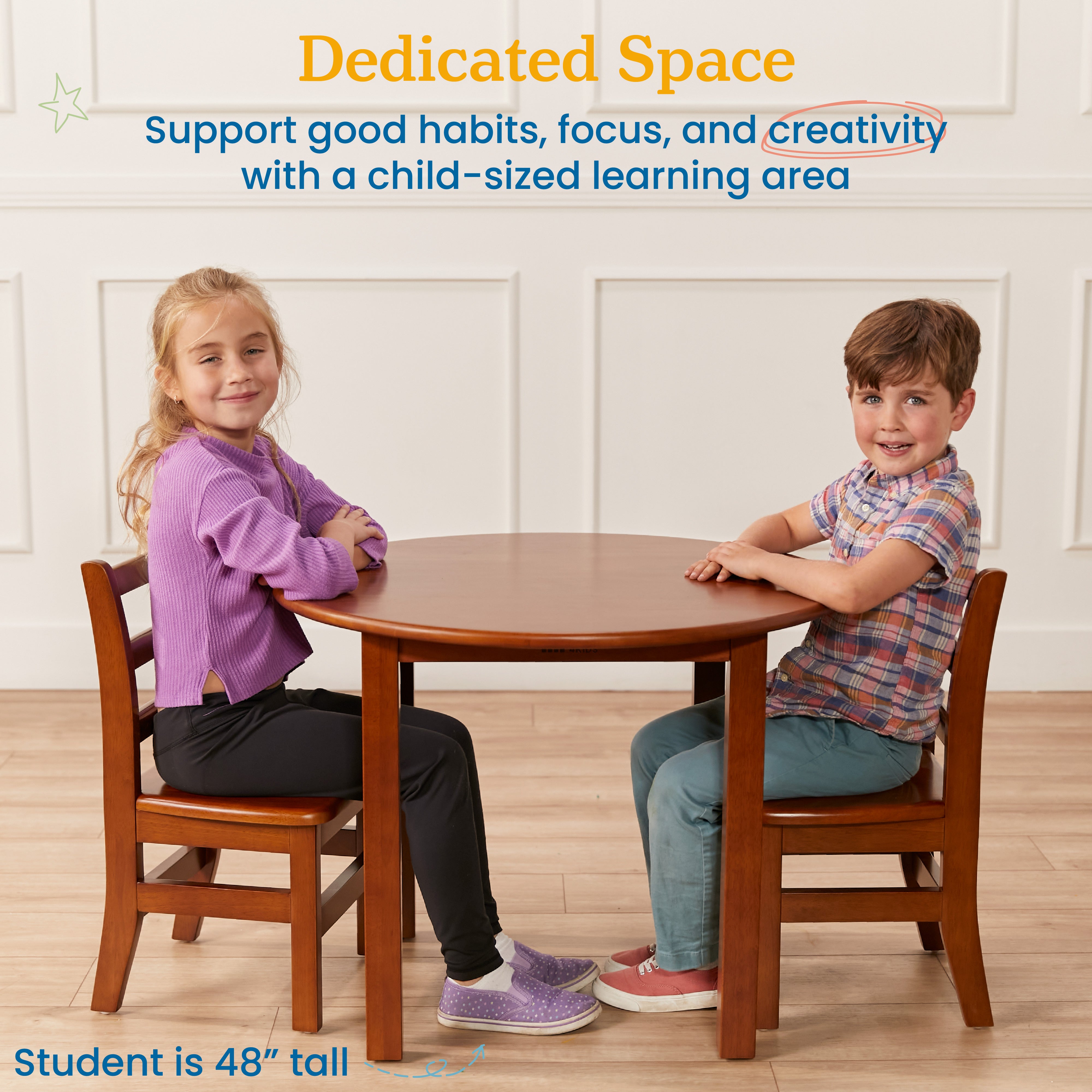 30in D Round Hardwood Table and Chair Set, 12in Seat Height, 3-Piece