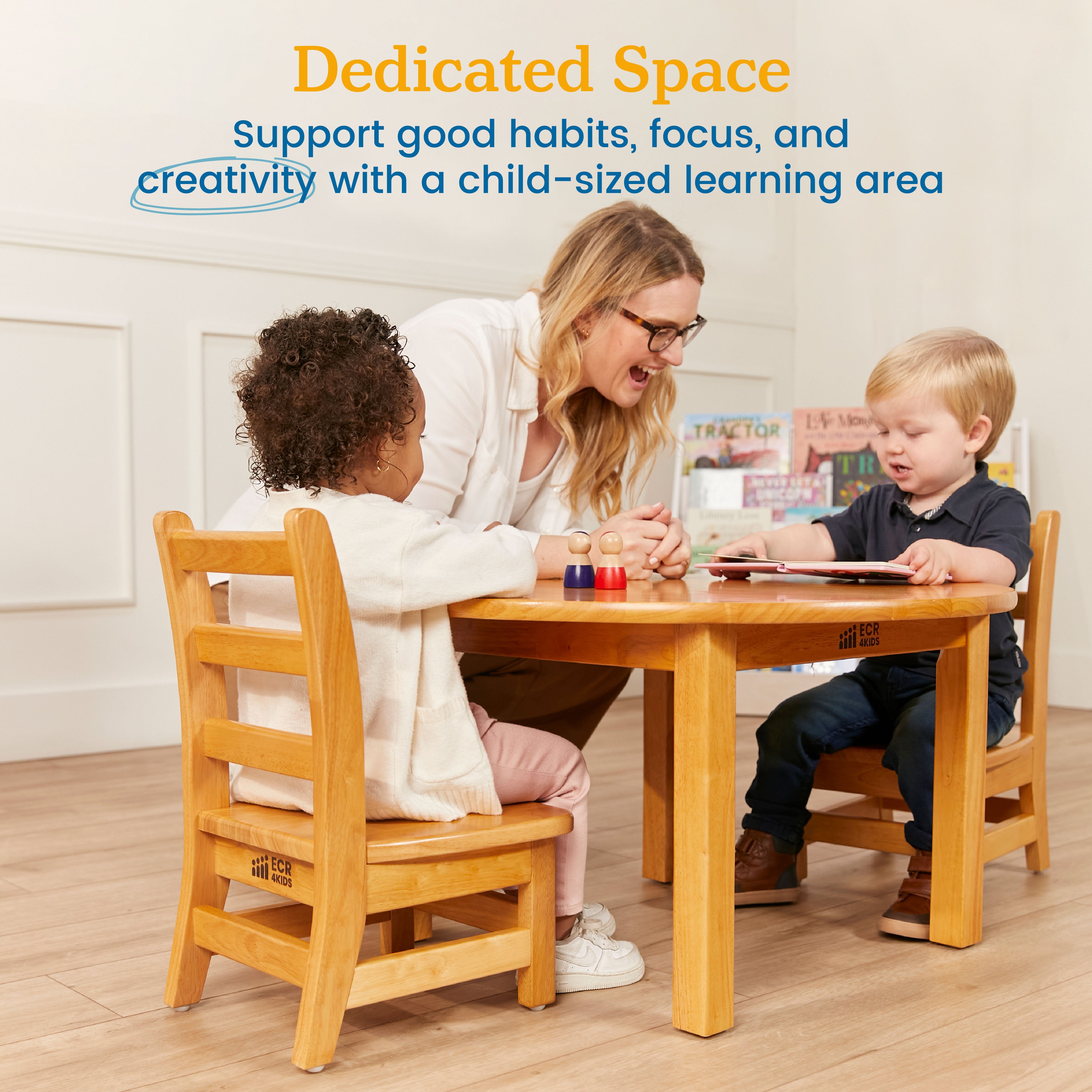 30in D Round Hardwood Table with 16in Legs and Two 8in Chairs, 3-Piece