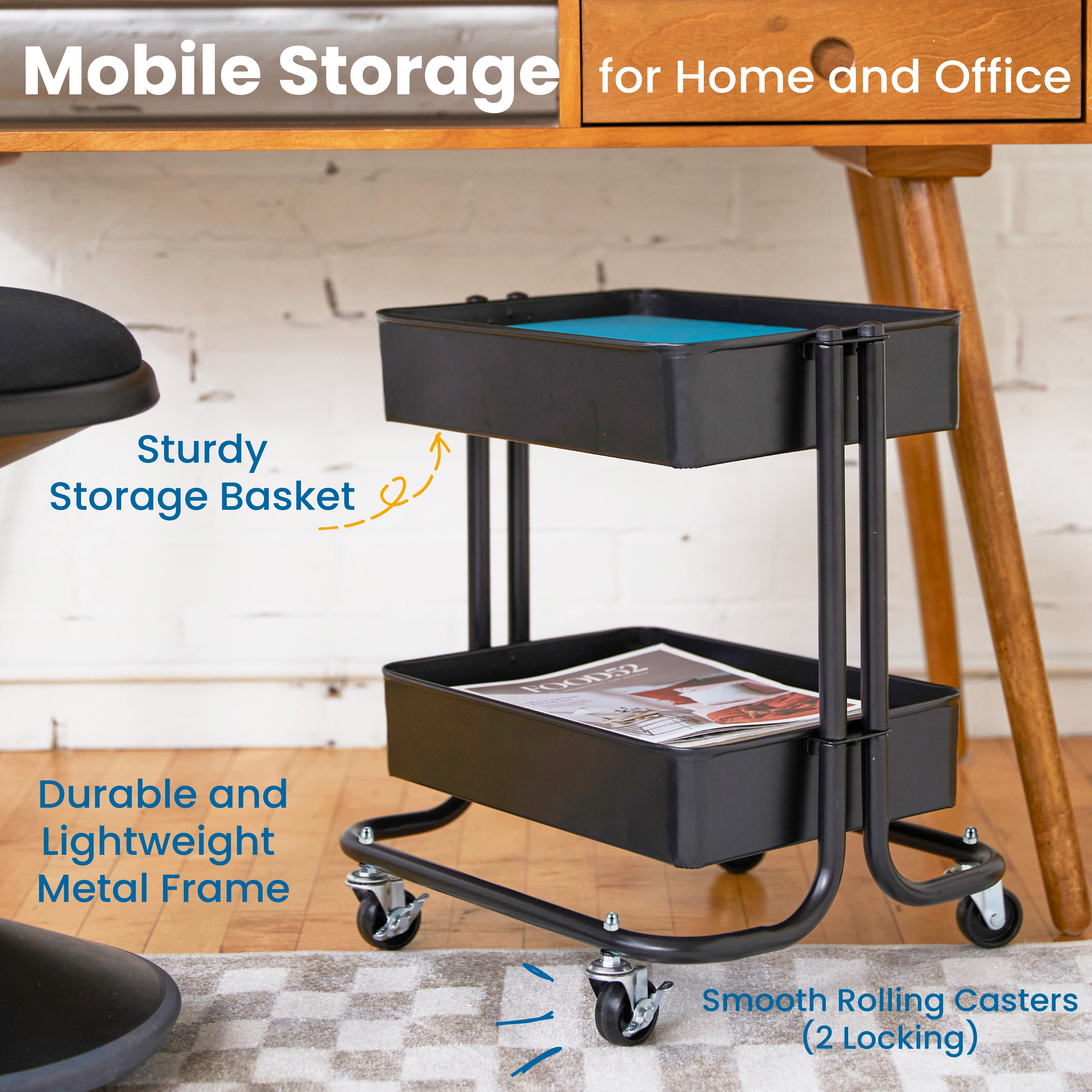 2-Tier Metal Rolling Utility Cart