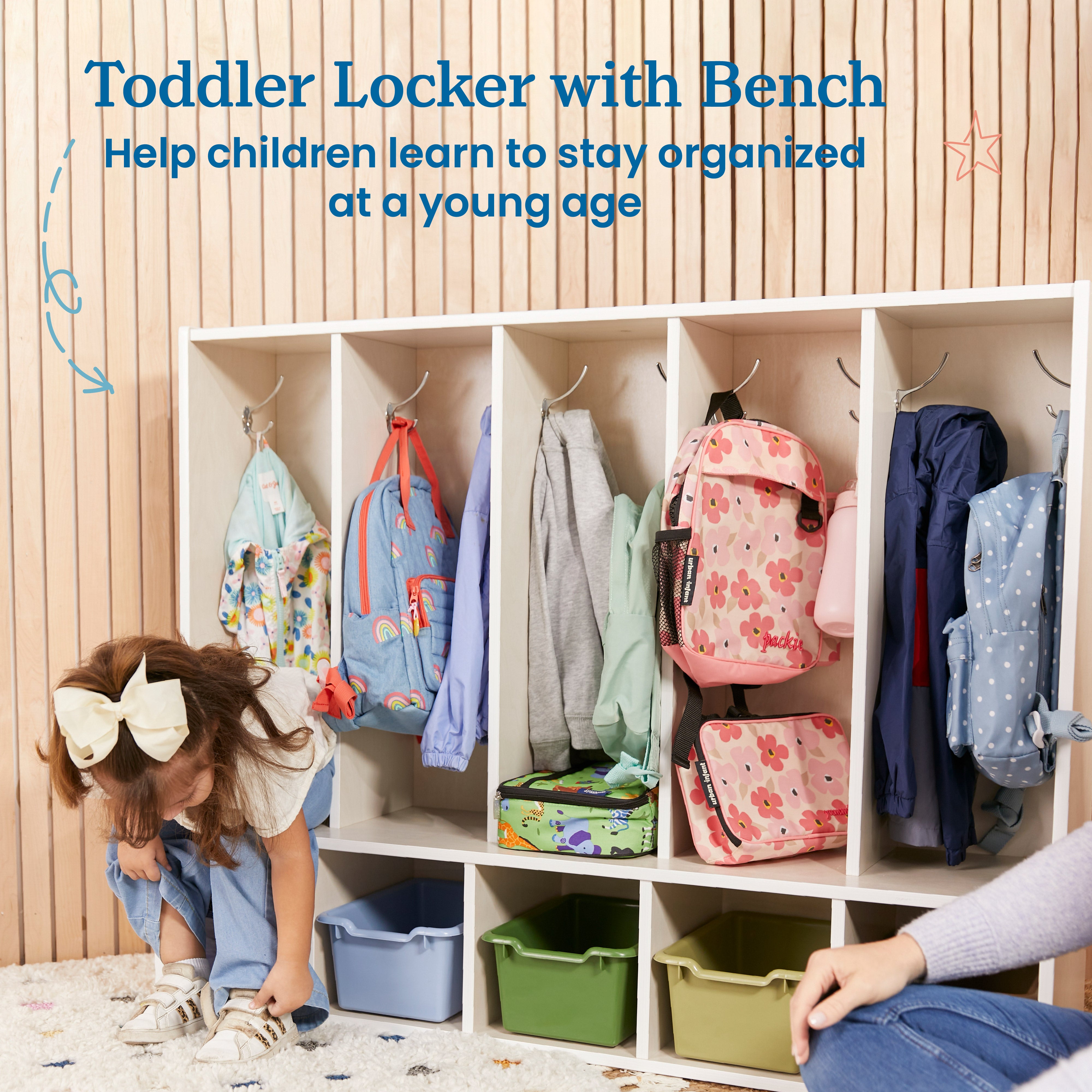 Streamline 5-Section Toddler Coat Locker with Bench and Bins