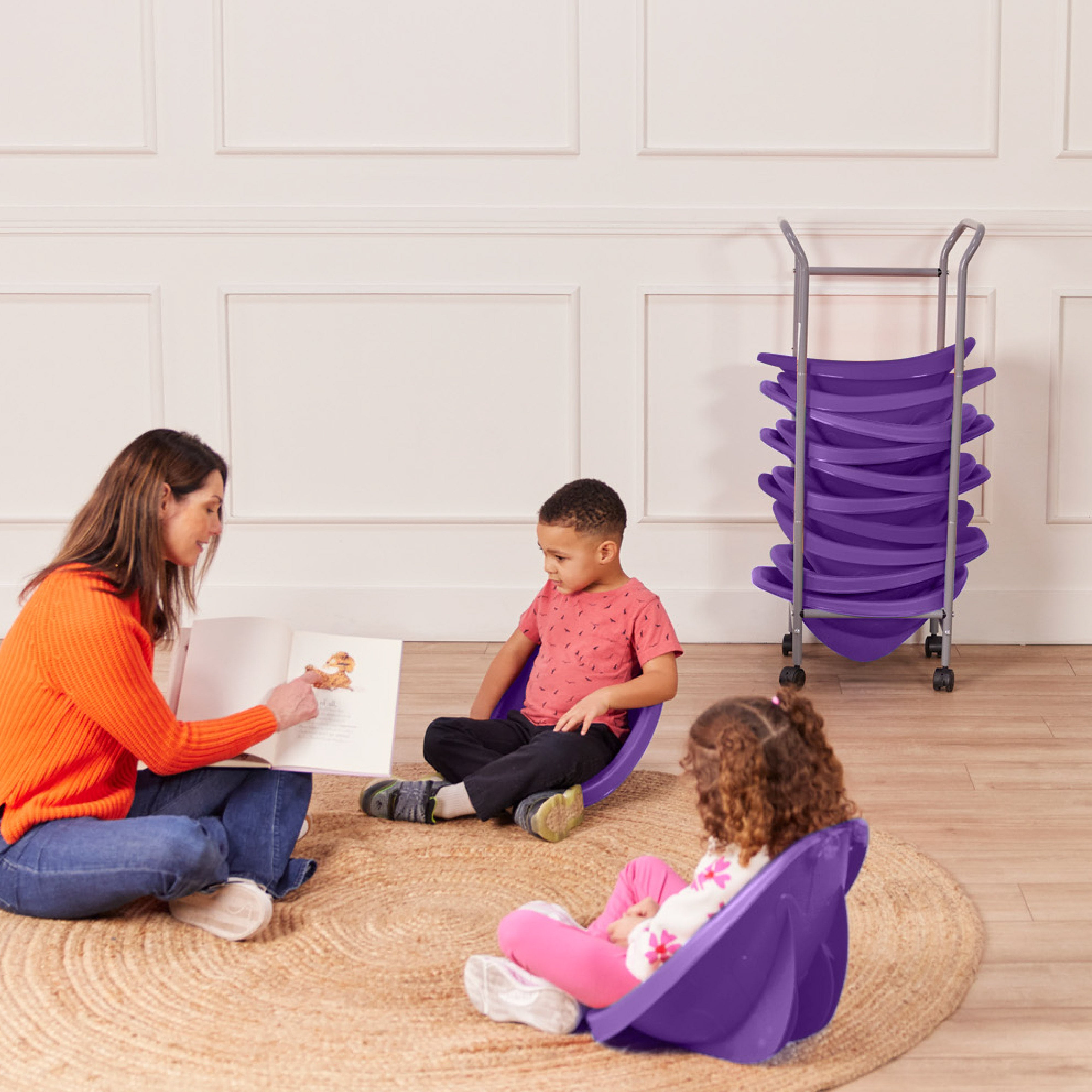 Mobile Leaf Seat Cart with 12 Leaf Floor Seats, Flexible Seating