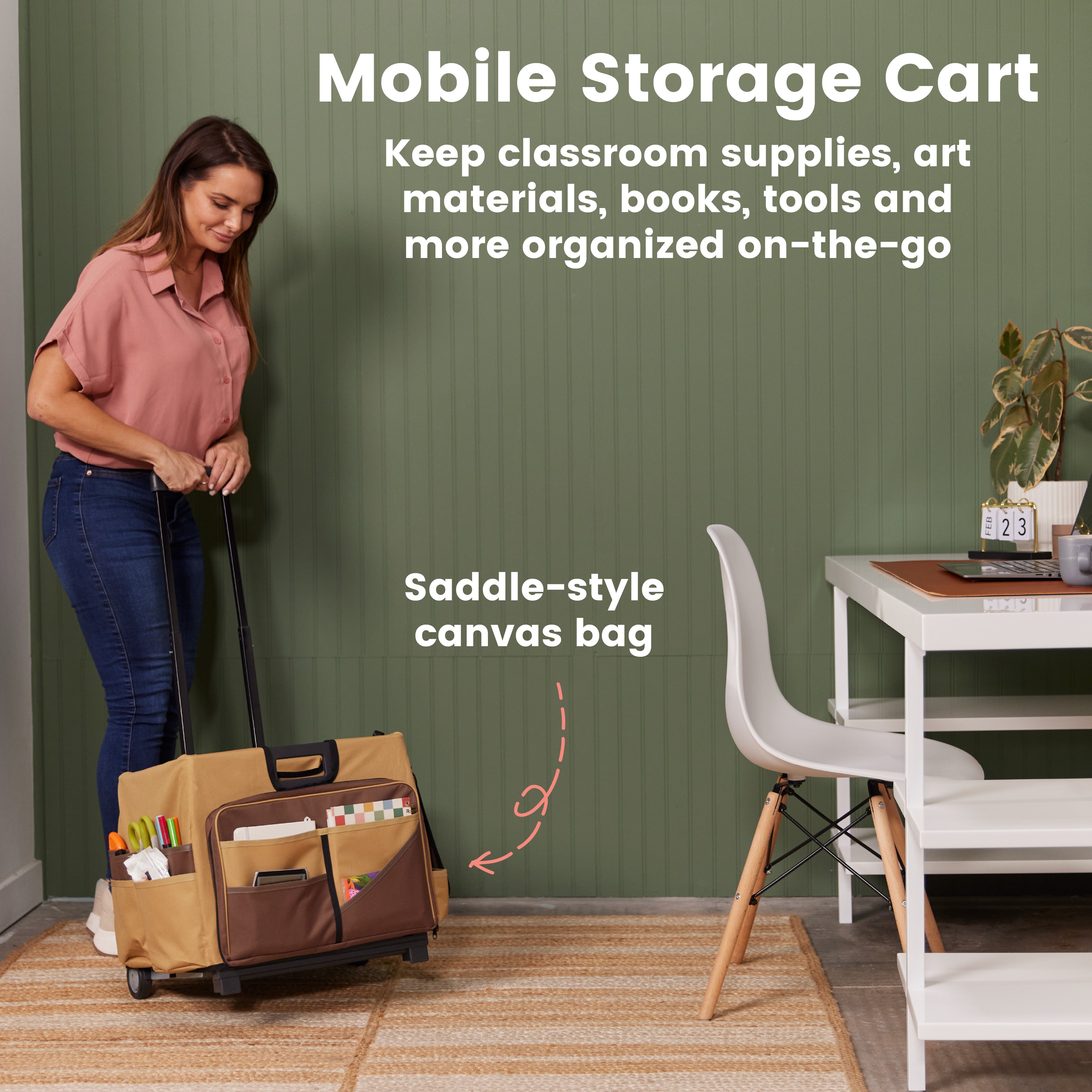 Universal Rolling Cart with Canvas Organizer Bag, Mobile Storage