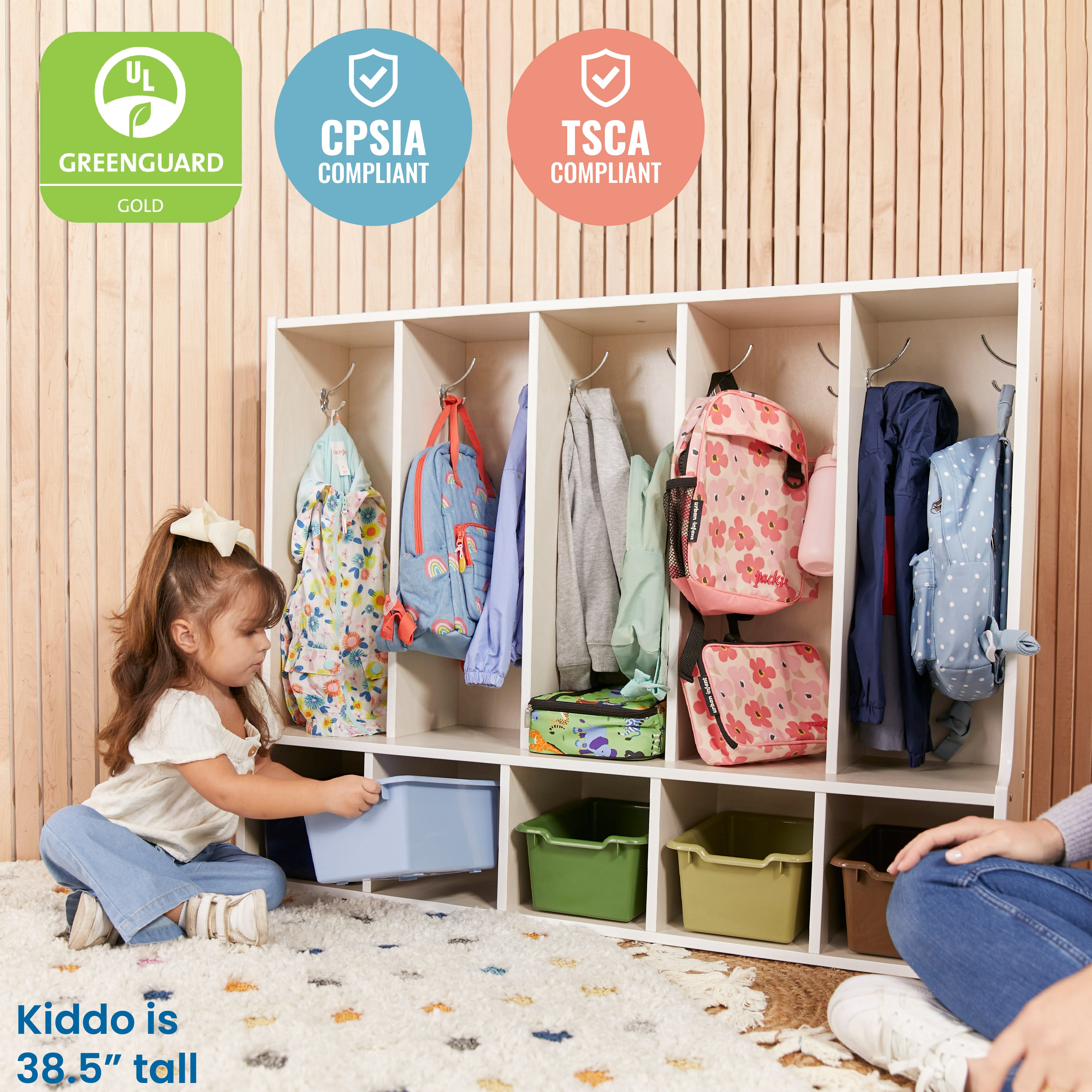 Streamline 5-Section Toddler Coat Locker with Bench and Bins