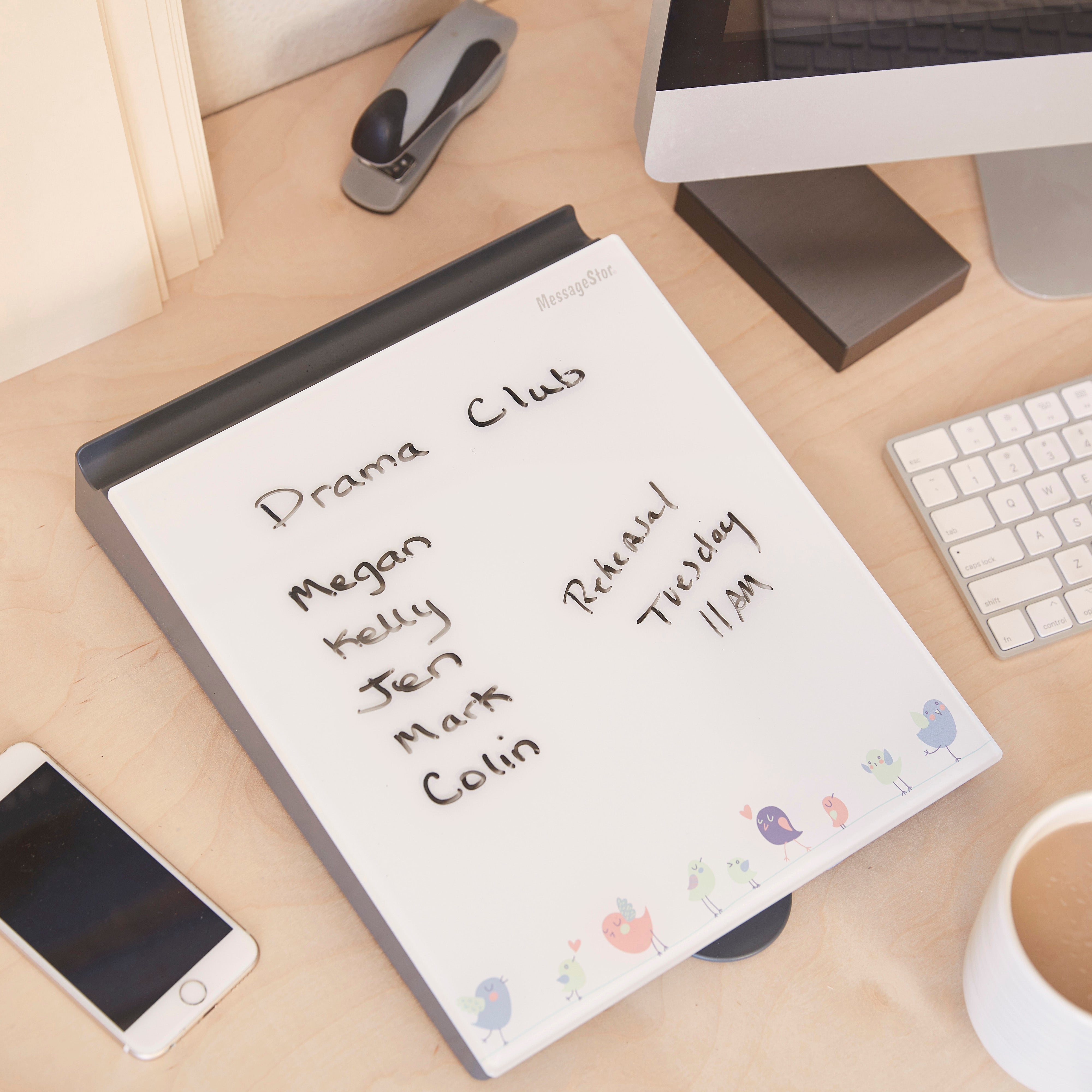 MessageStor Dry-Erase Glass Board Memo Station