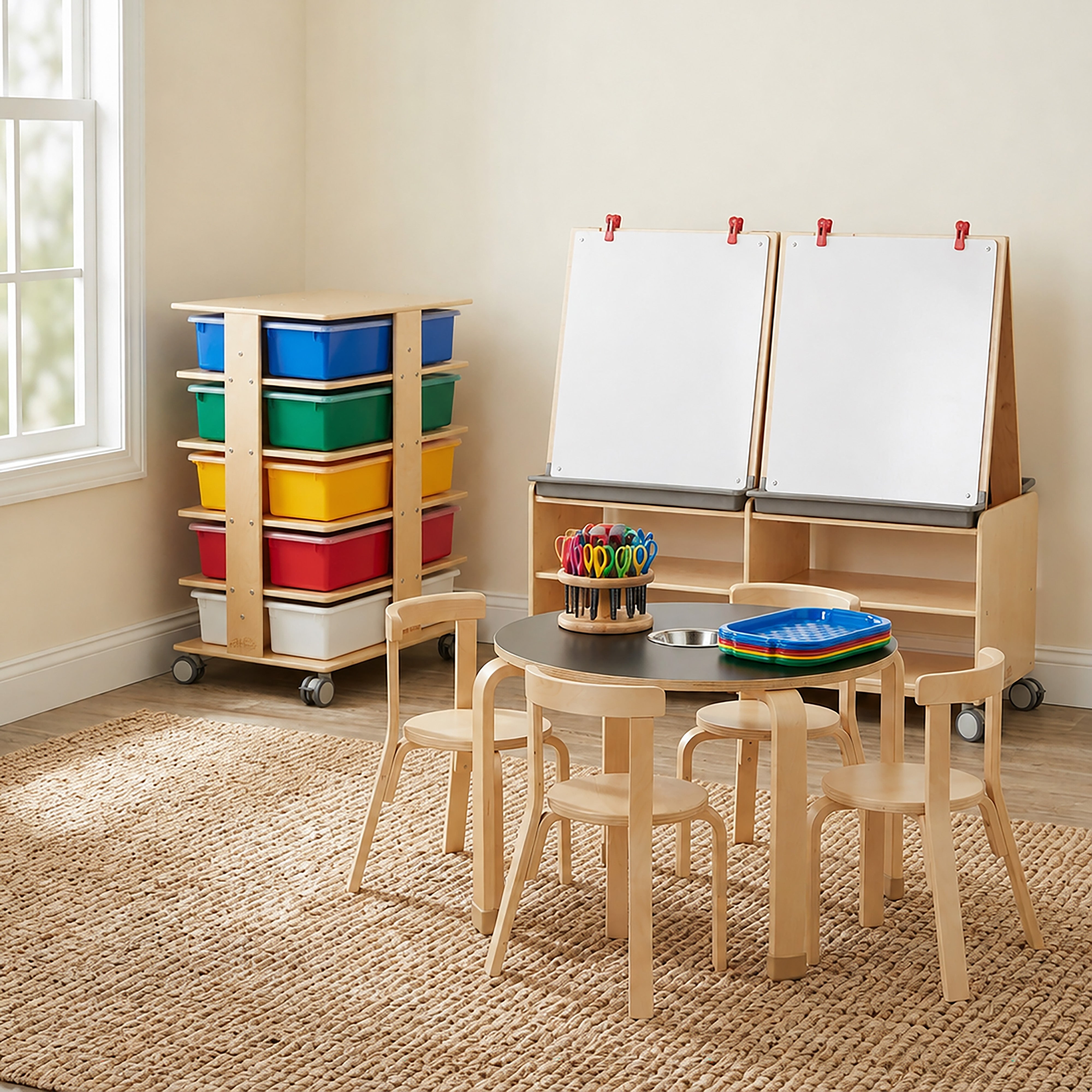 Preschool Arts & Crafts Package with Art Easel, Chalkboard Table Set, Storage Tower and Art Supplies, Assorted