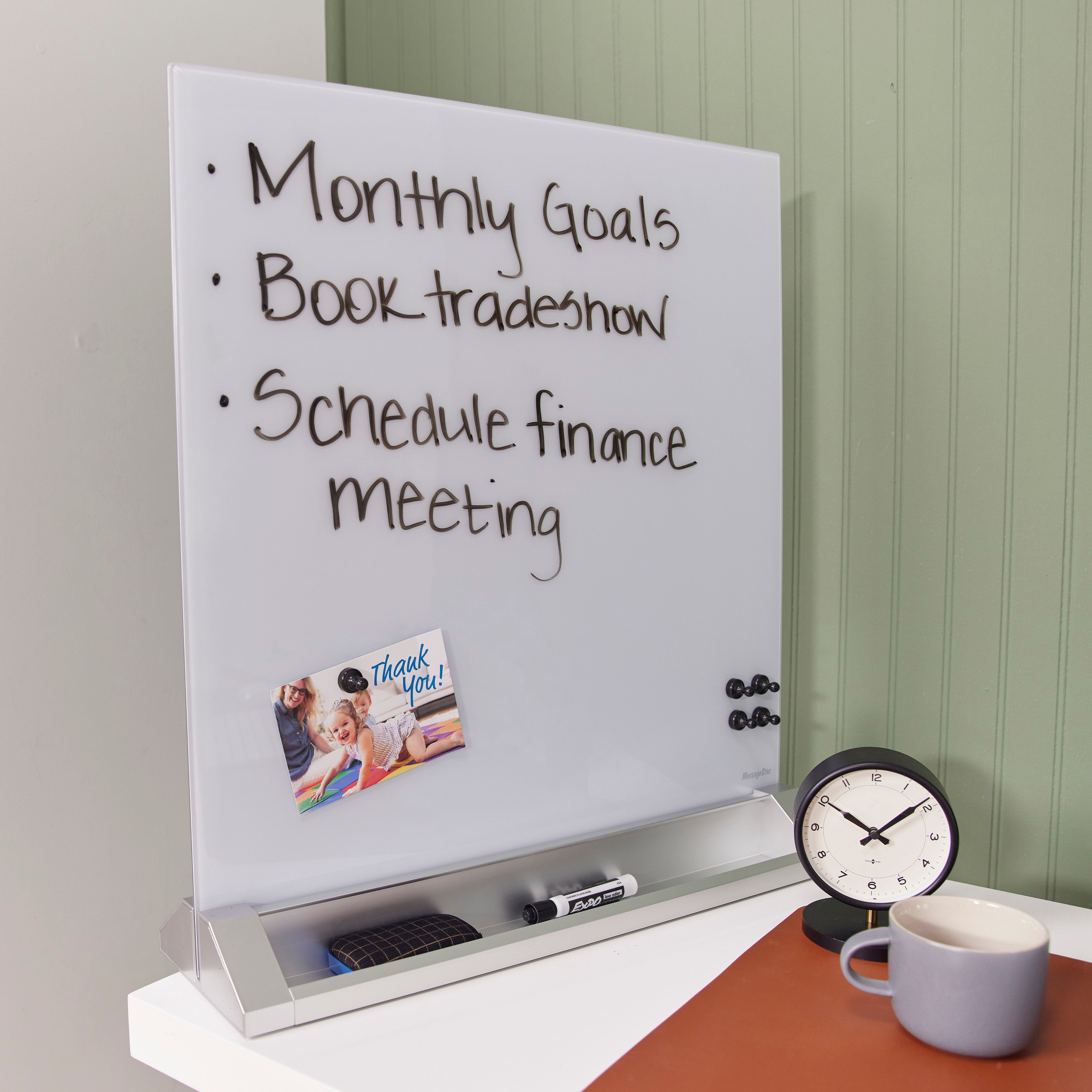 MessageStor Glass Magnetic Dry-Erase Board with Storage Stand and Magnets