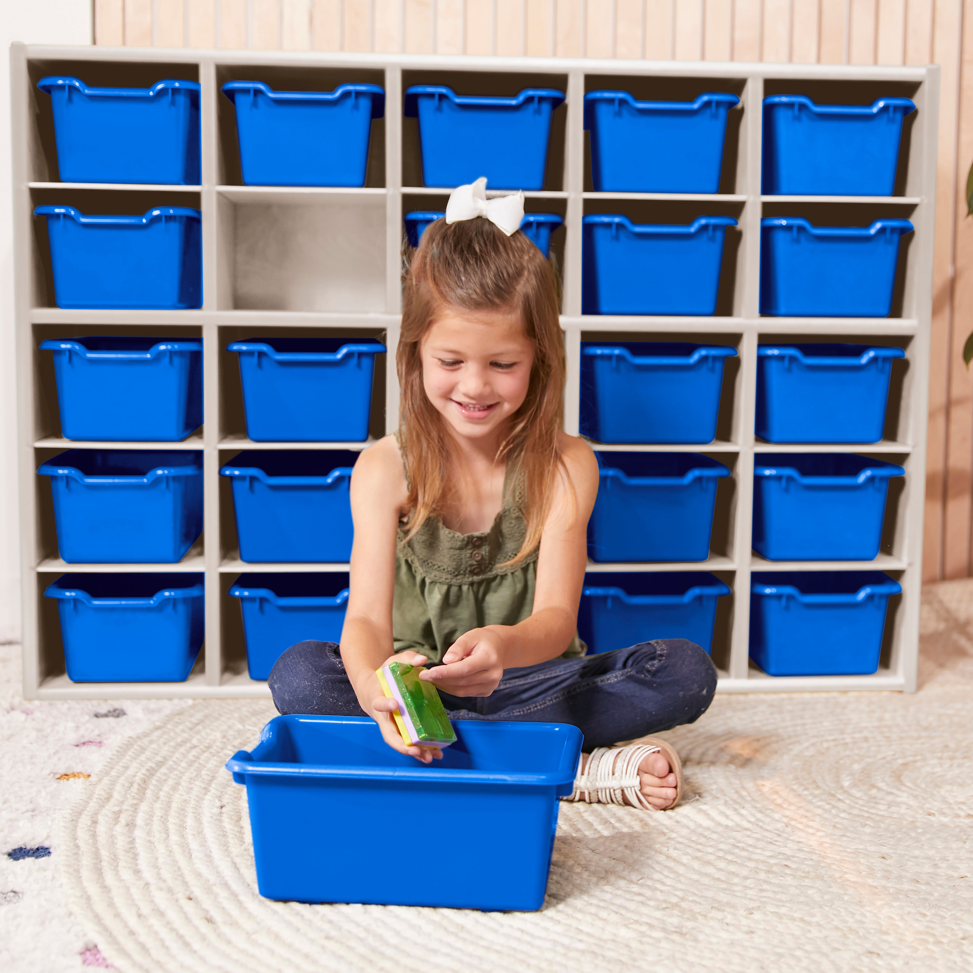 Streamline 25 Cubby Tray Cabinet with 25 Scoop Front Storage Bins, 5x5, White Wash