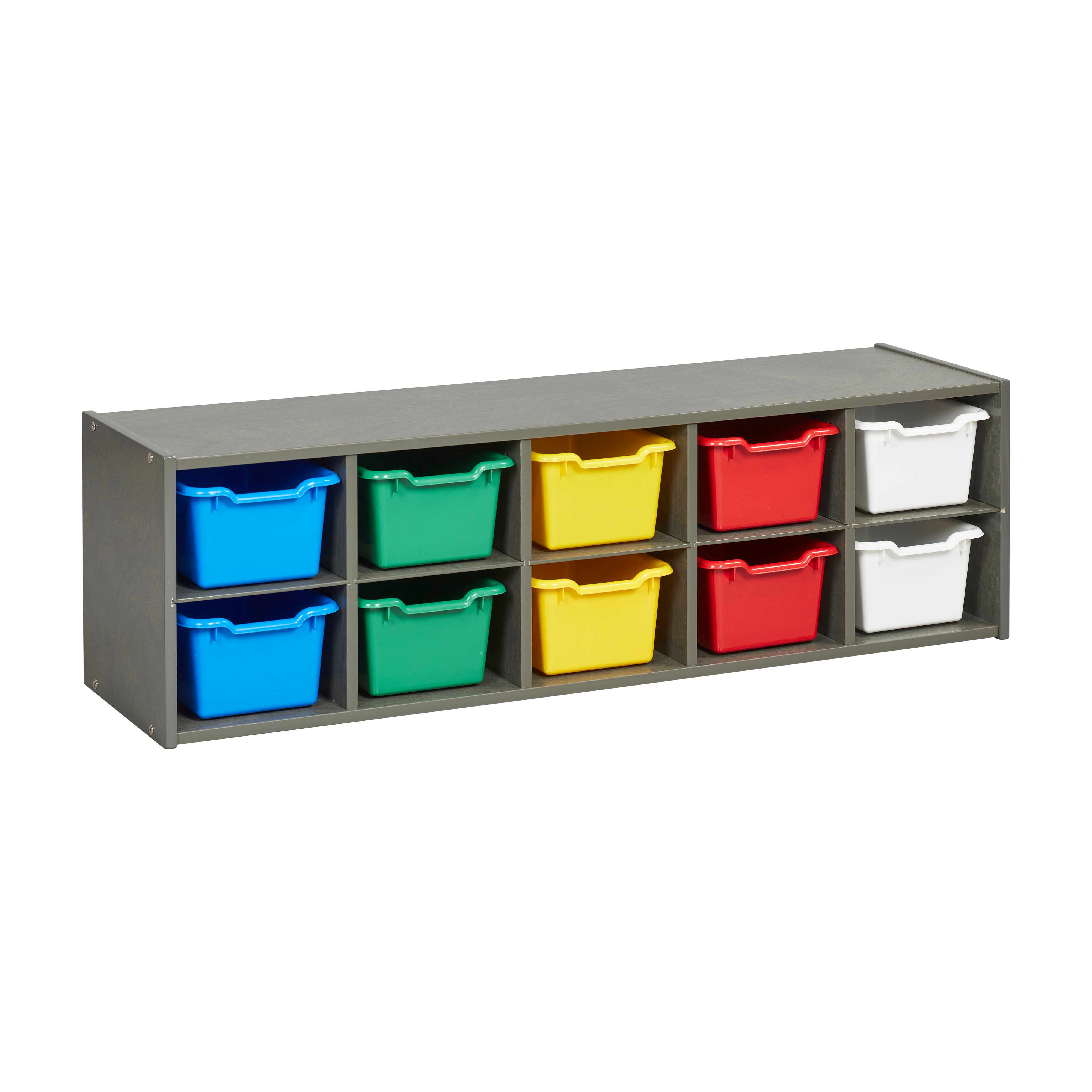 Streamline 10 Cubby Tray Cabinet with 10 Scoop Front Storage Bins, 2x5, Grey Wash