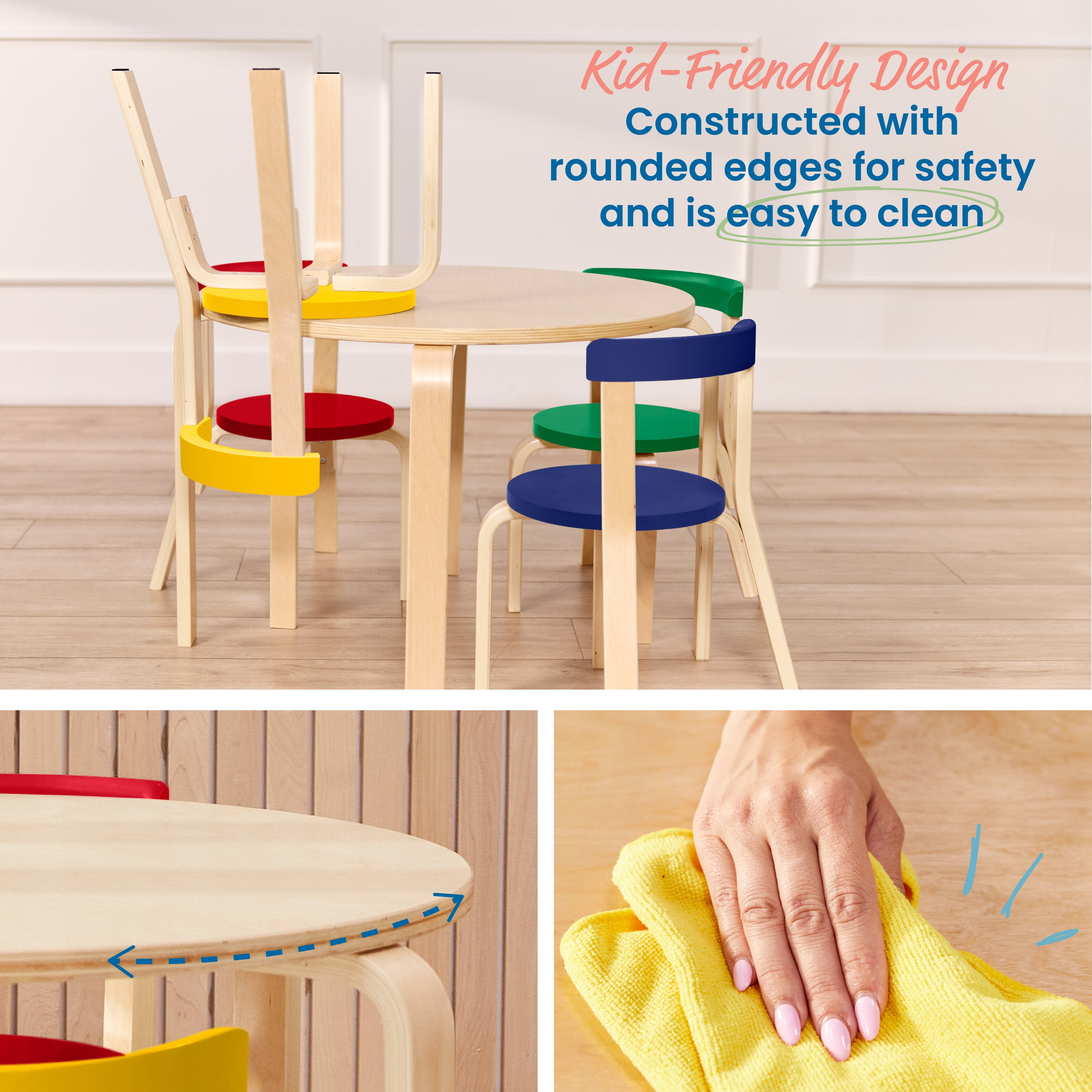 Bentwood Table and Curved Back Chair Set, 5-Piece