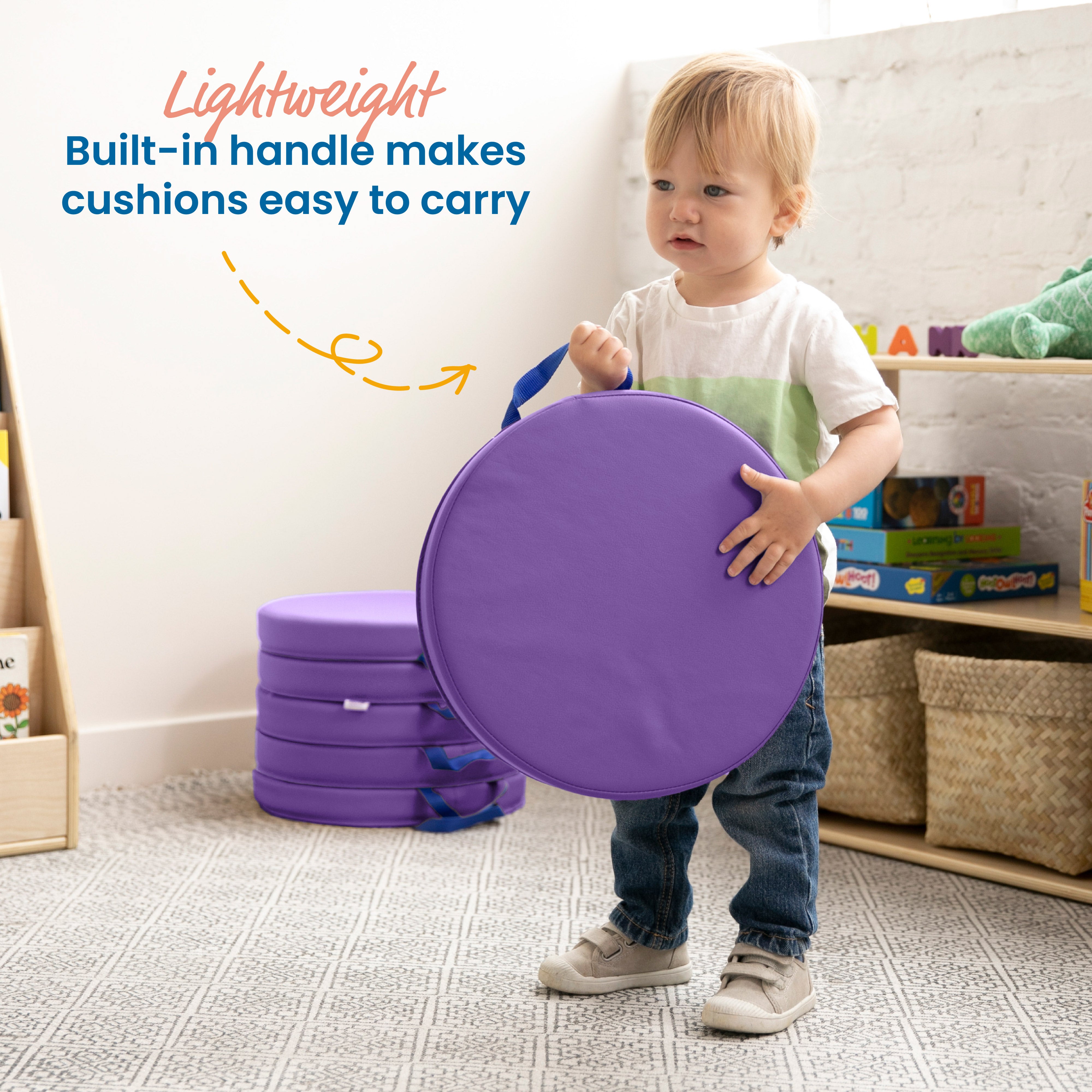 Round Floor Cushions with Handles, 6-Piece