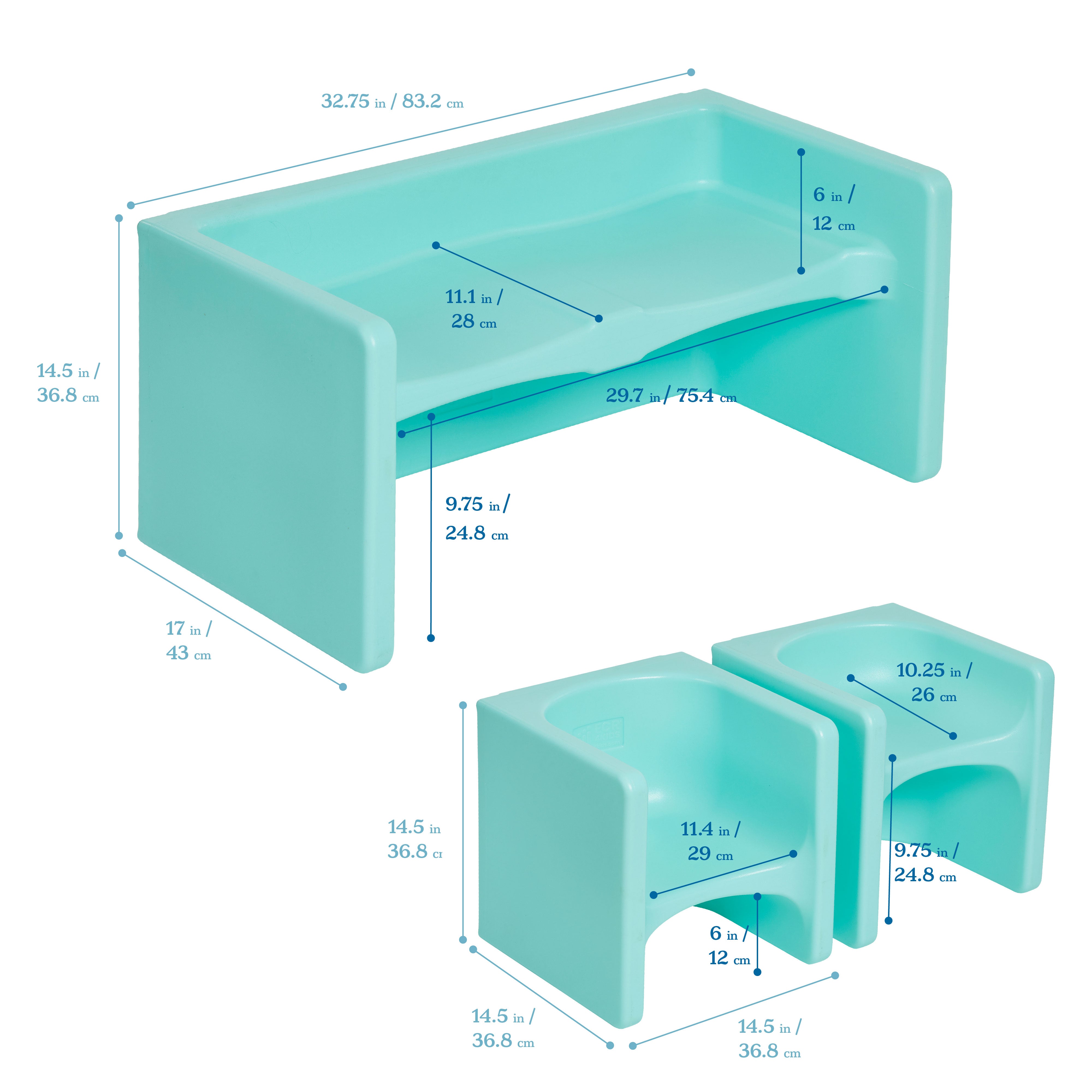 Tri-Me Table and Cube Chair Set, 3-Piece