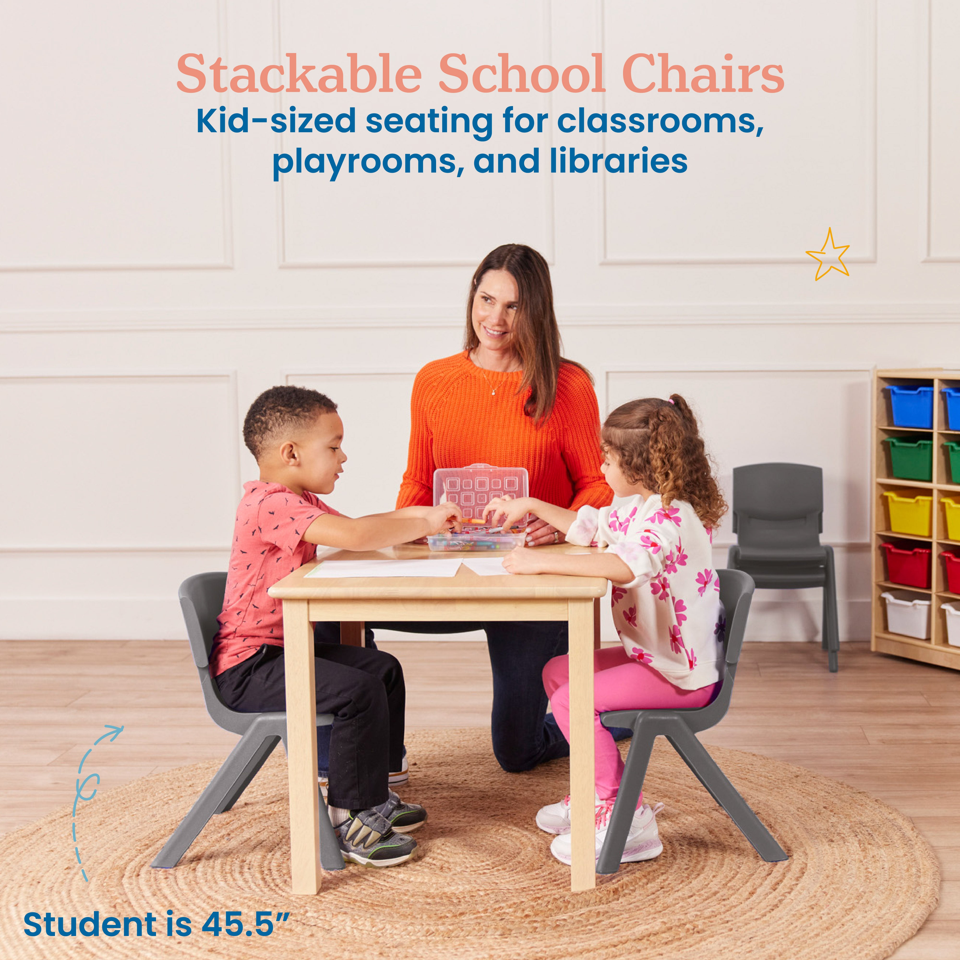 Plastic School Stack Chair for Indoors and Outdoors, Flexible Seating, 12in Seat Height, 4-Pack