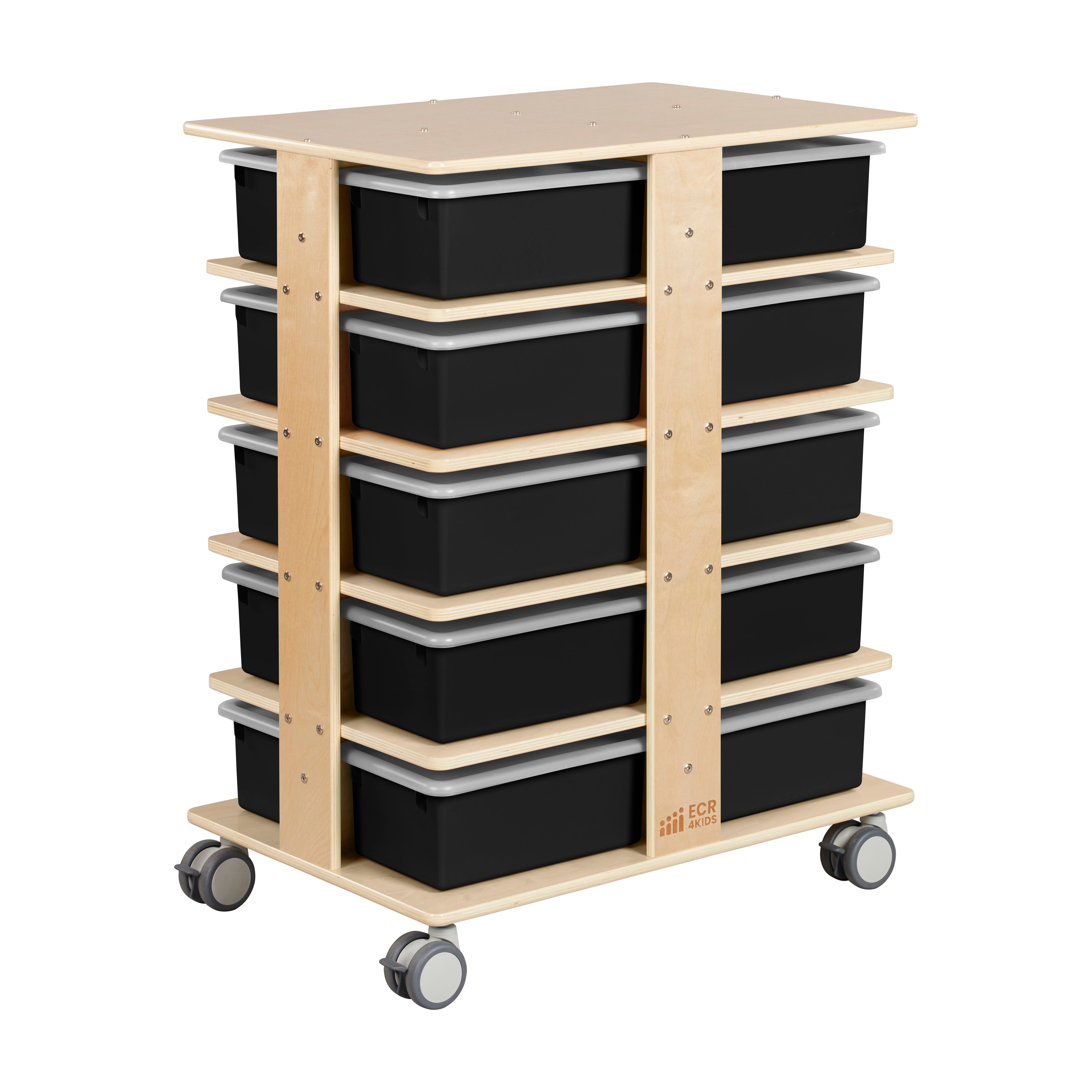 20-Compartment Mobile Storage Tower with Cubby Bins with Lids, 5x4, Natural