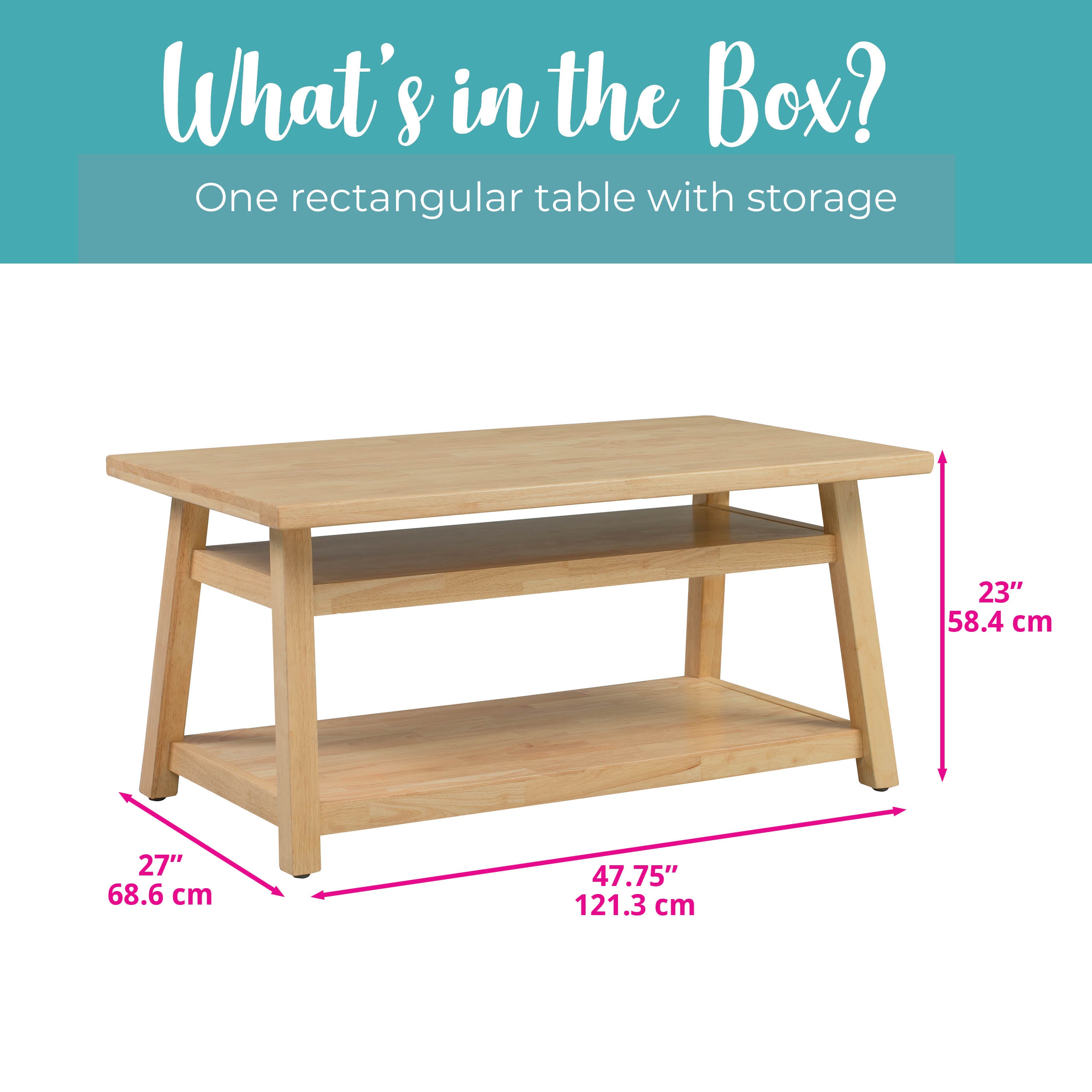 ECR4Kids Sit n' Stash Rectangular Table with Storage, Kids Furniture, Natural